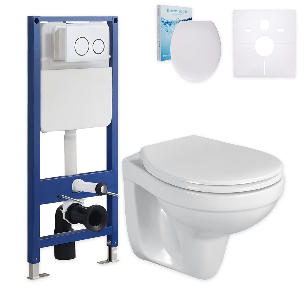 Wand-WC 'Basic' Tiefspüler weiß spülrandlos mit WC-Sitz