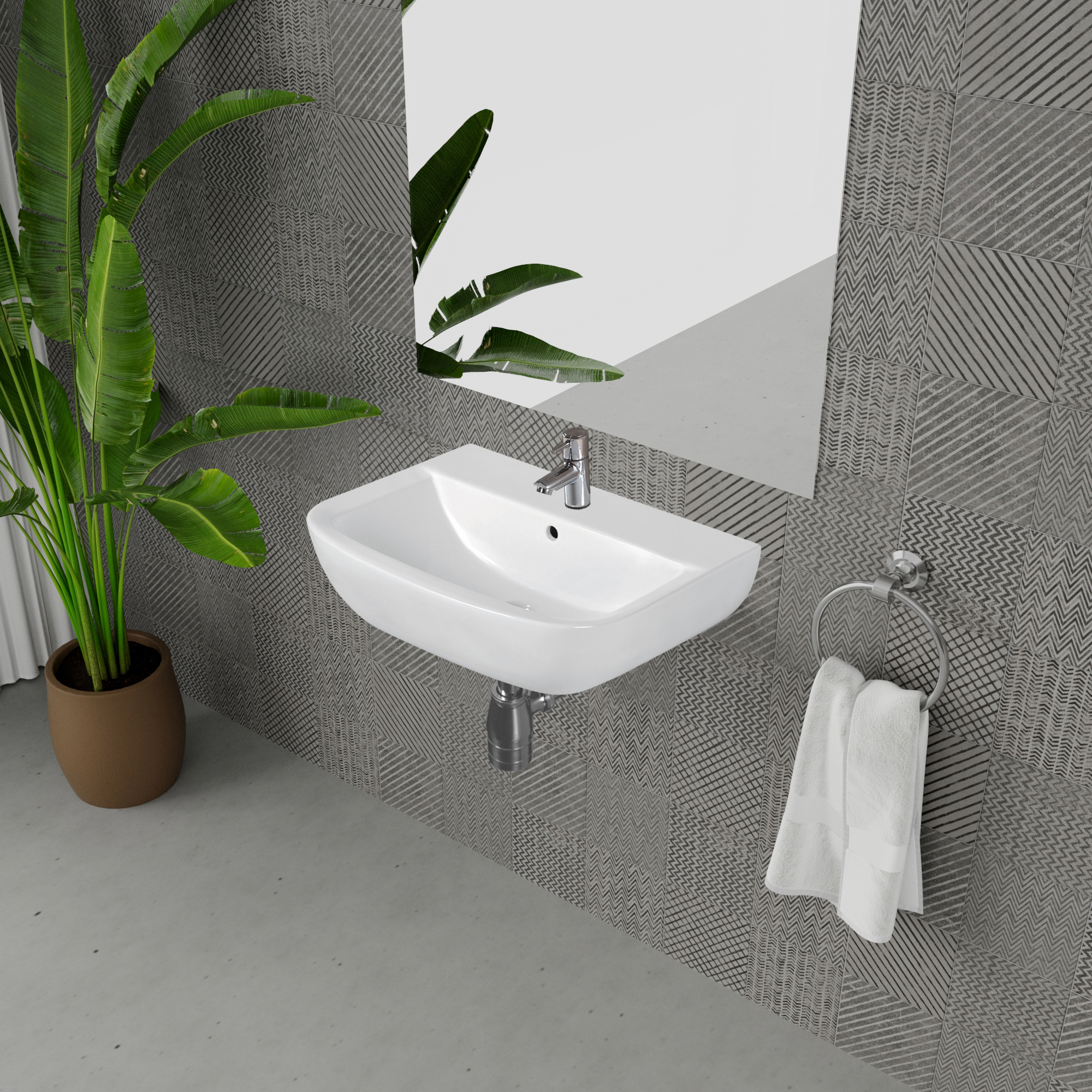 Waschbecken halbrund 'Rekia' weiß 55 x 15,1 x 38,6 cm