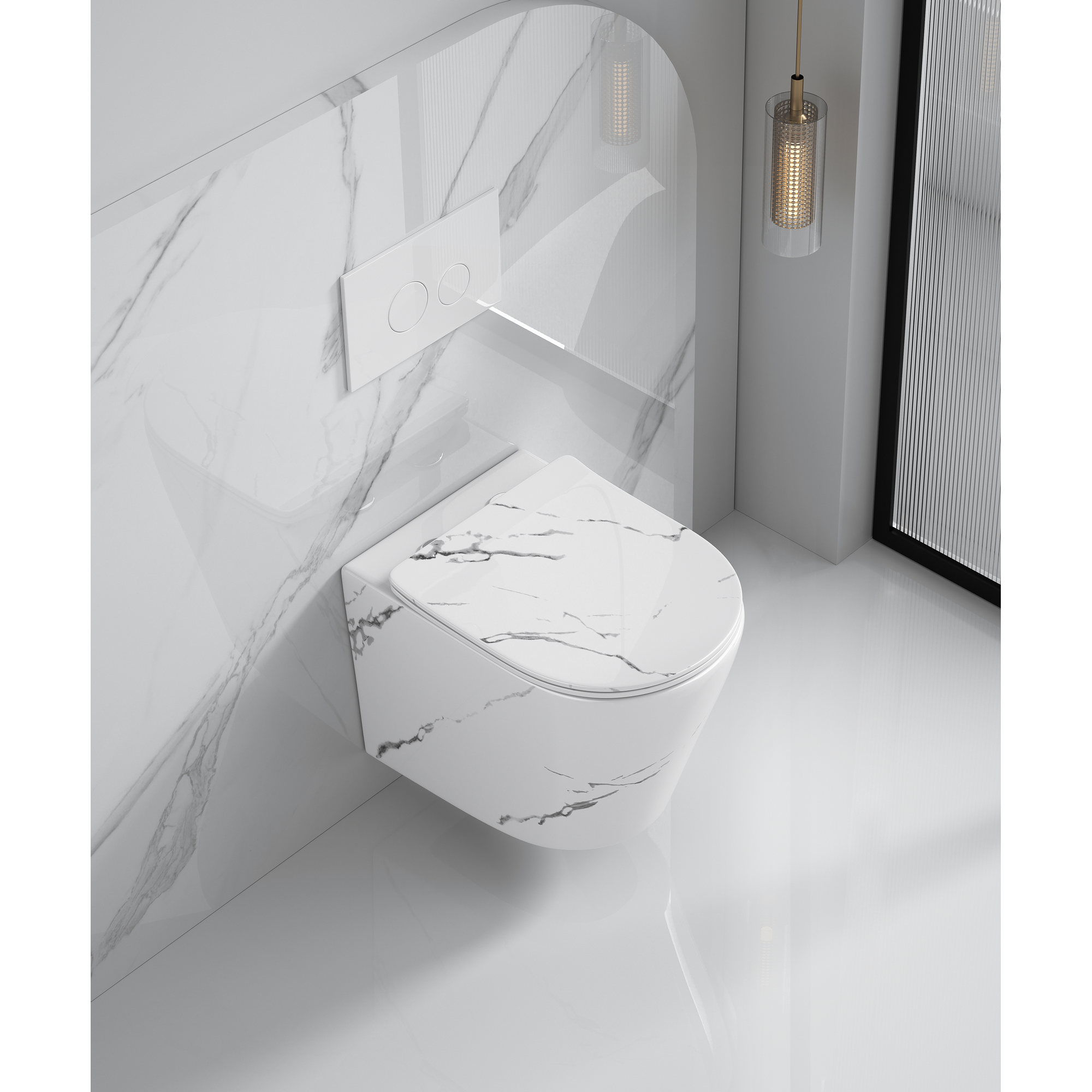 Wand-WC-Set 'Nakia' mit WC-Sitz spülrandlos weiß, schwarz 35 x 36 x 48 cm