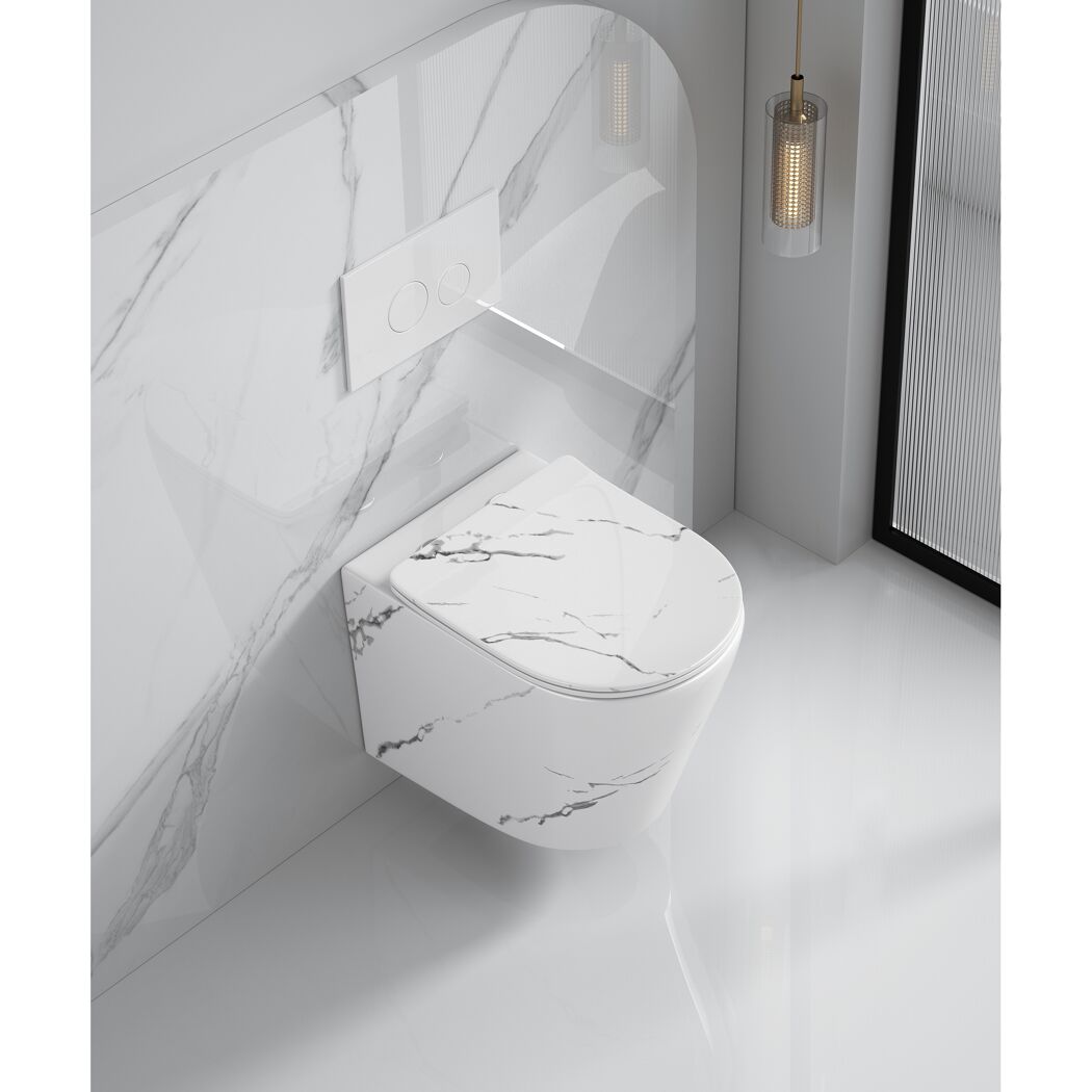 Wand-WC-Set spülrandlos 'Nakia' inklusive WC-Sitz weiß marmoriert