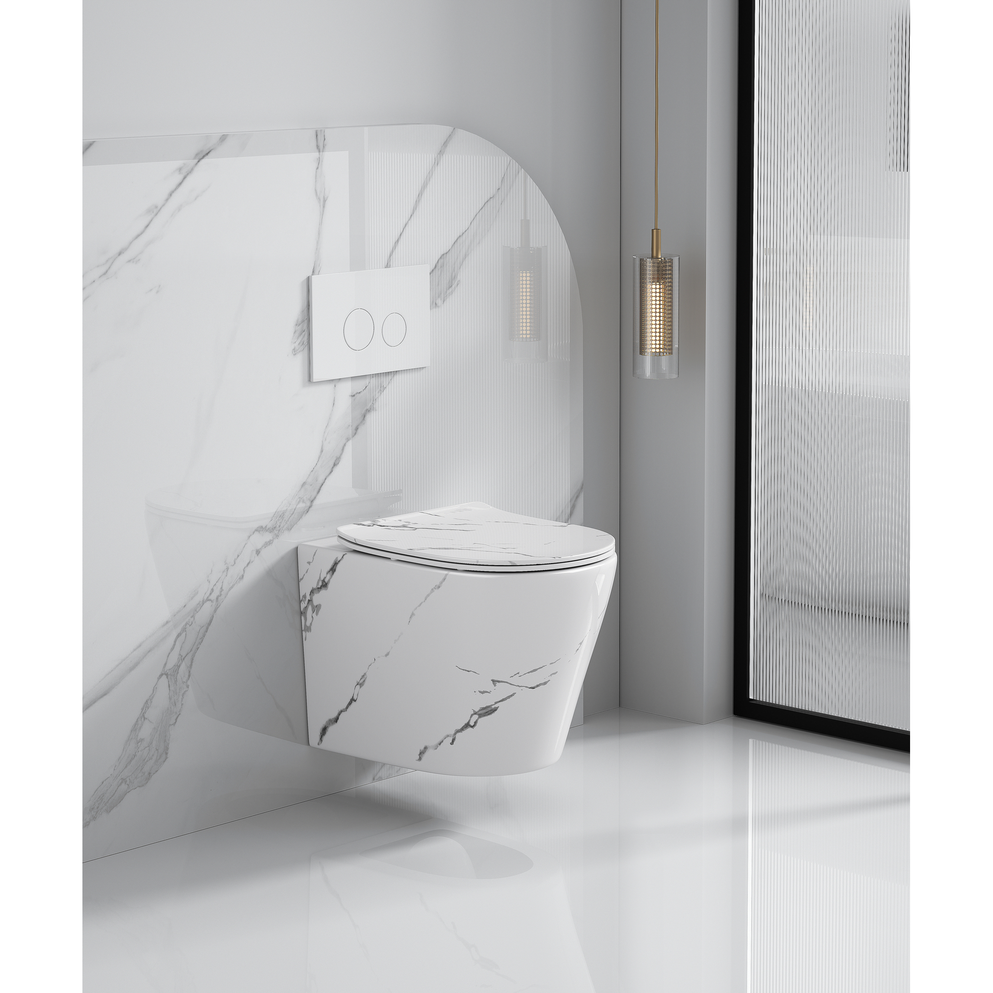 Wand-WC-Set 'Nakia' mit WC-Sitz spülrandlos weiß, schwarz 35 x 36 x 48 cm