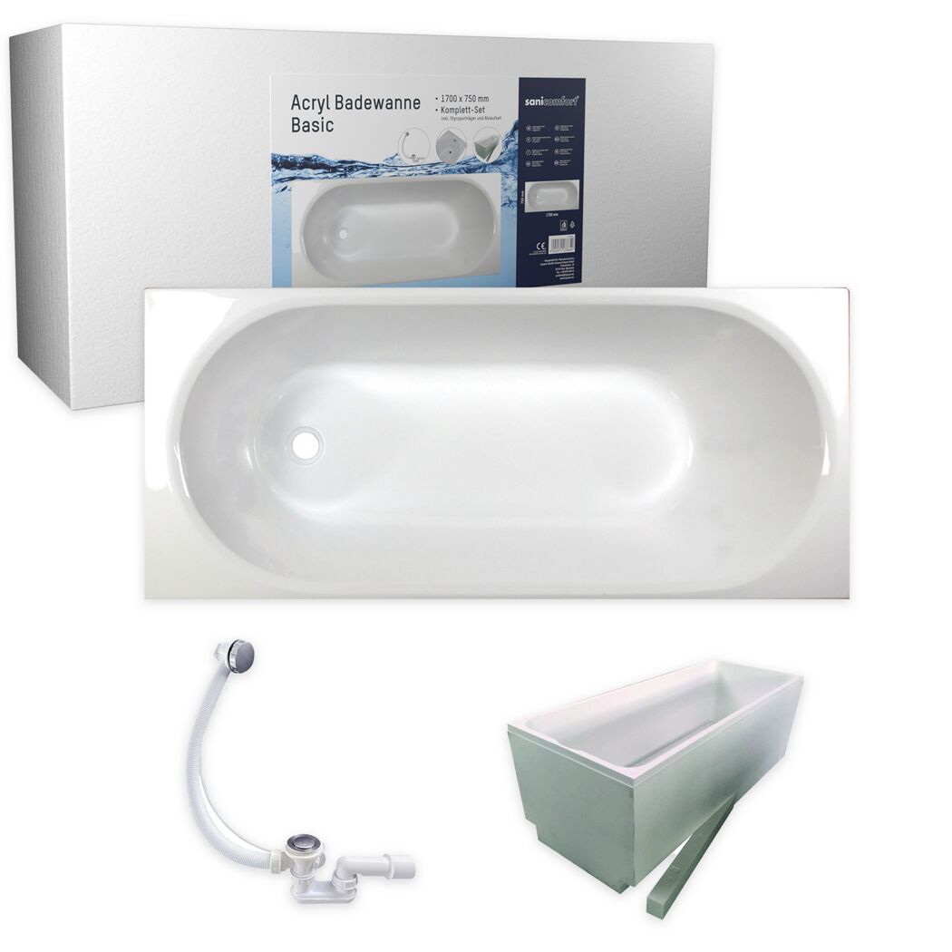Badewanne Stahl weiß 170 x 75 x 41 cm