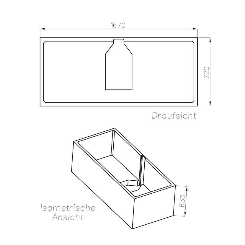 Wannenträger Cubic 180 cm mit Maßen