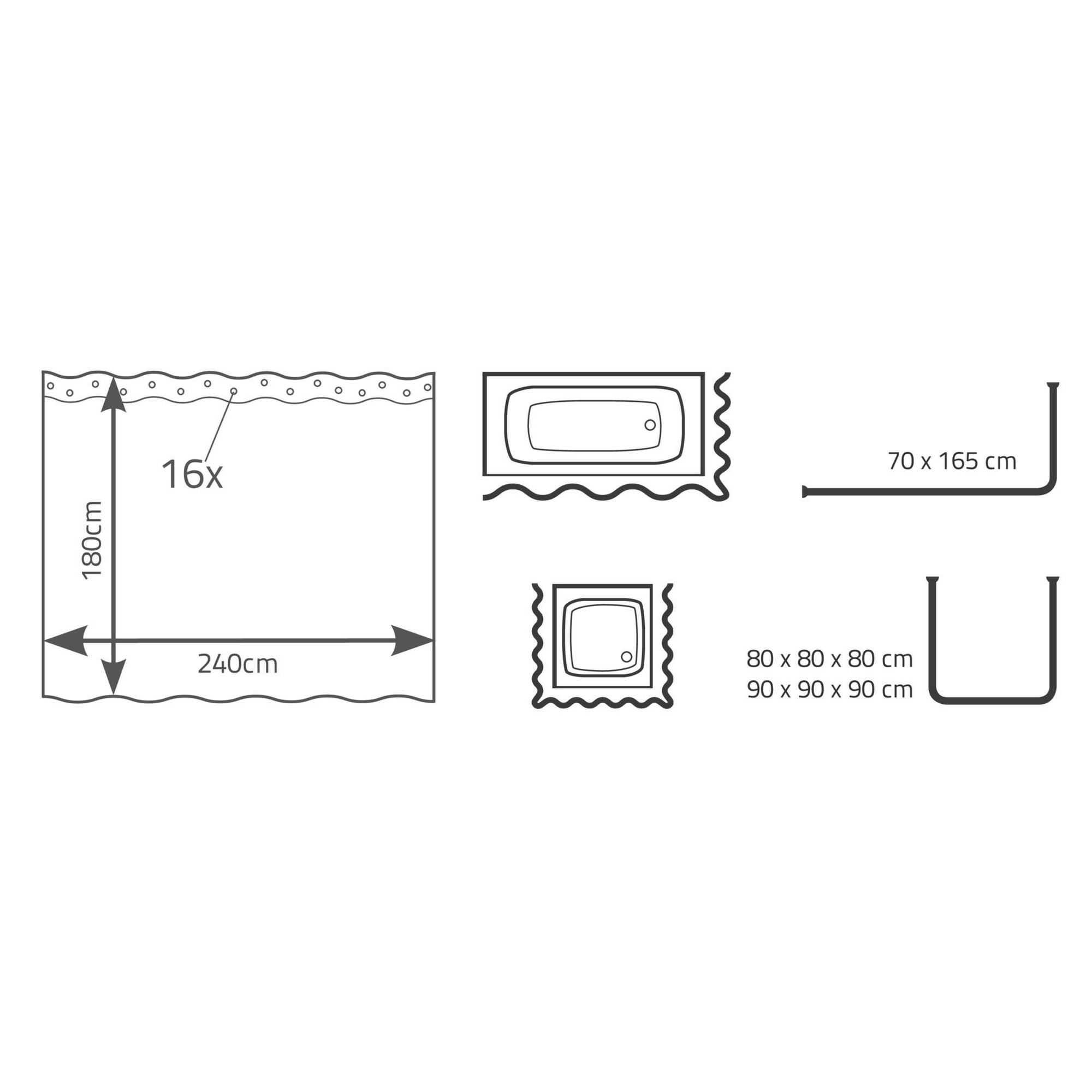 Duschvorhang Textil weiß 240 x 180 cm