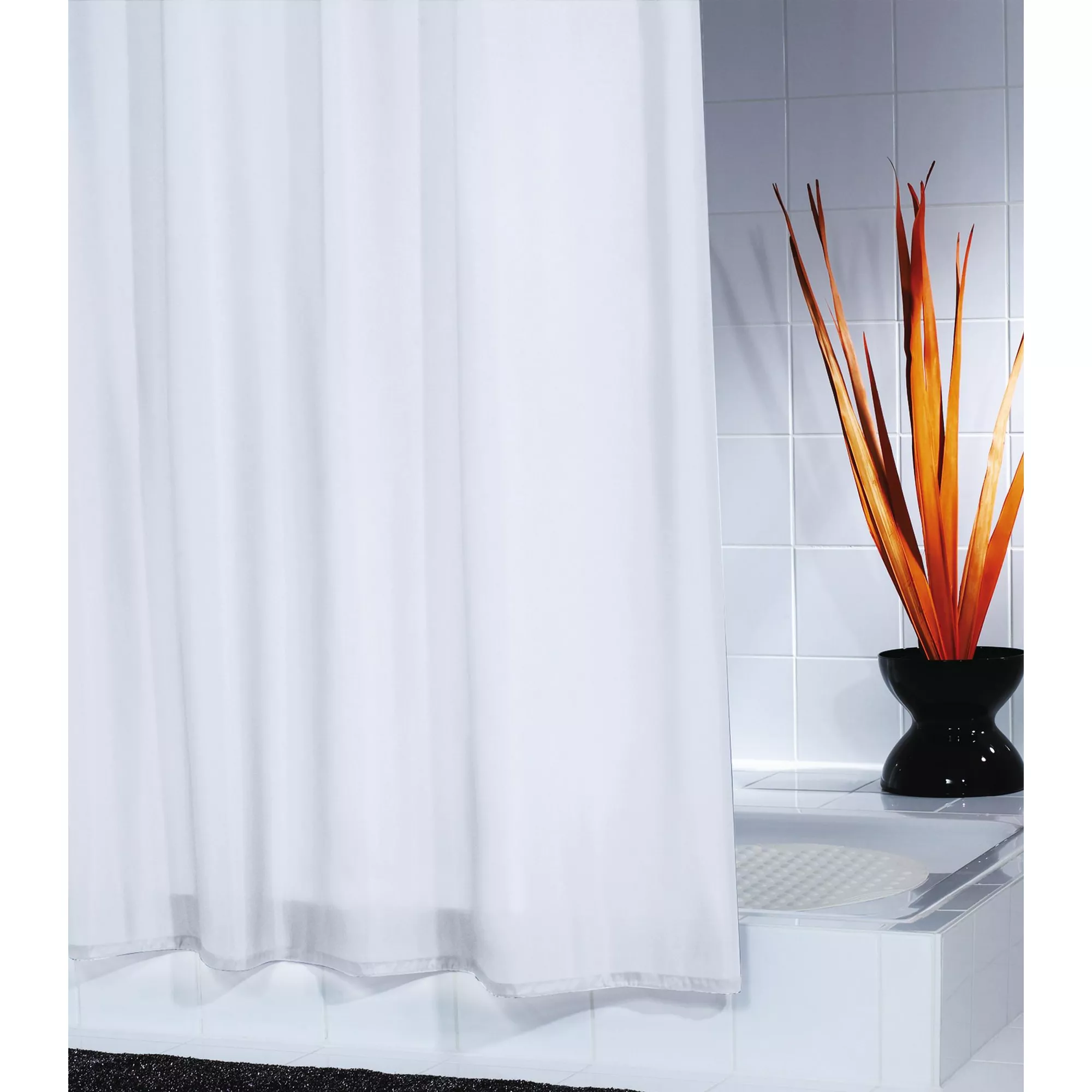 Duschvorhang Textil weiß 180 x 200 cm, Beschwerungsband