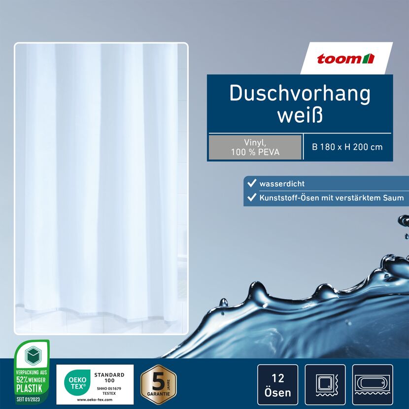 Duschvorhang Standard weiß 180 x 200 cm