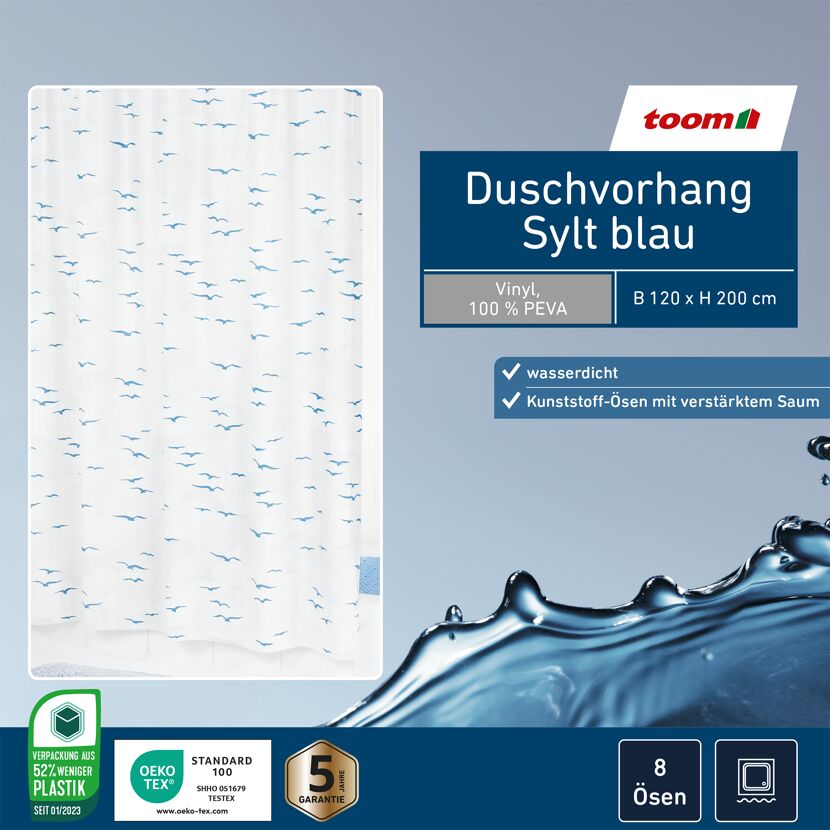 Duschvorhang 'Sylt' blau 120 x 200 cm