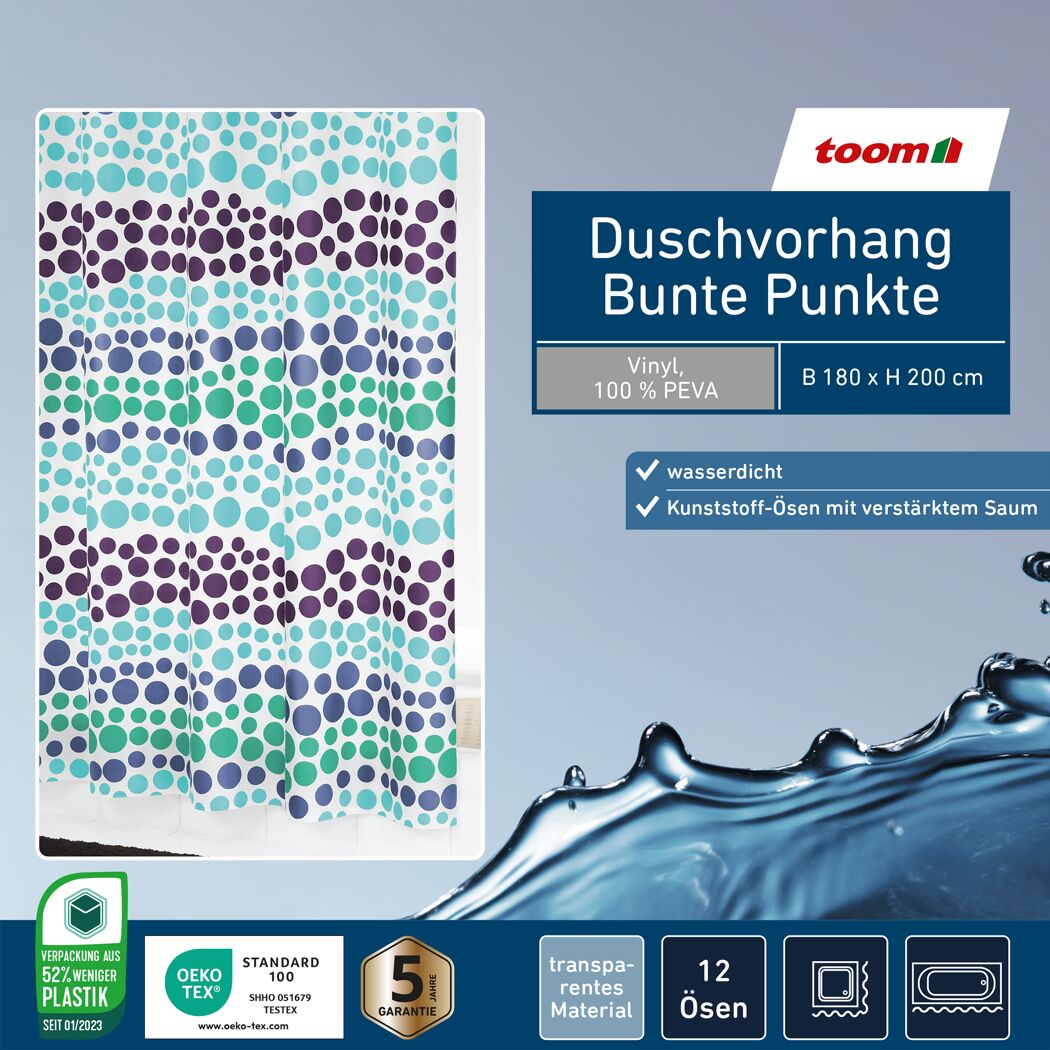 Duschvorhang 'Bunte Punkte' bunt 180 x 200 cm