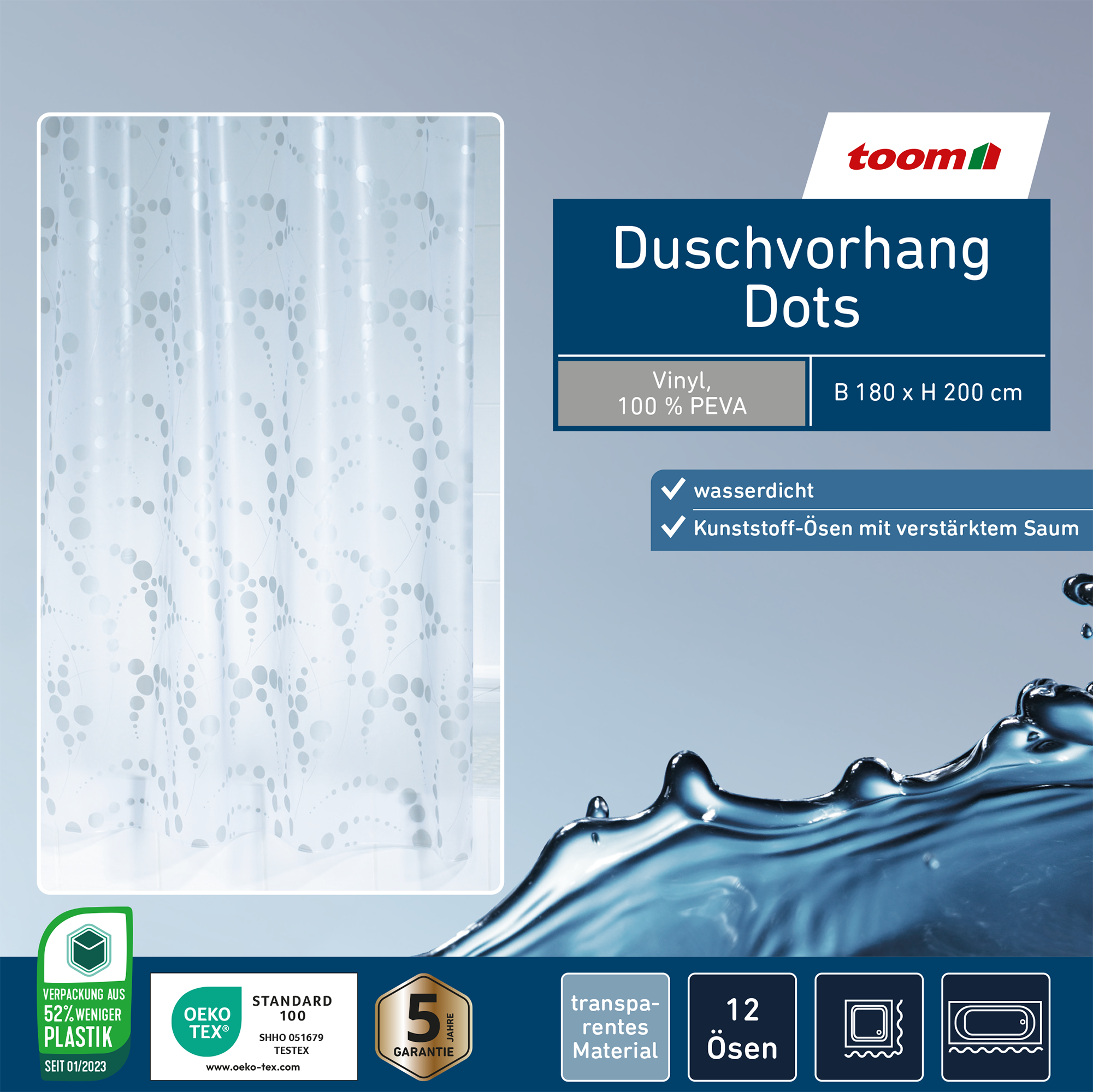 Duschvorhang Folie Dots 180 x 200 cm