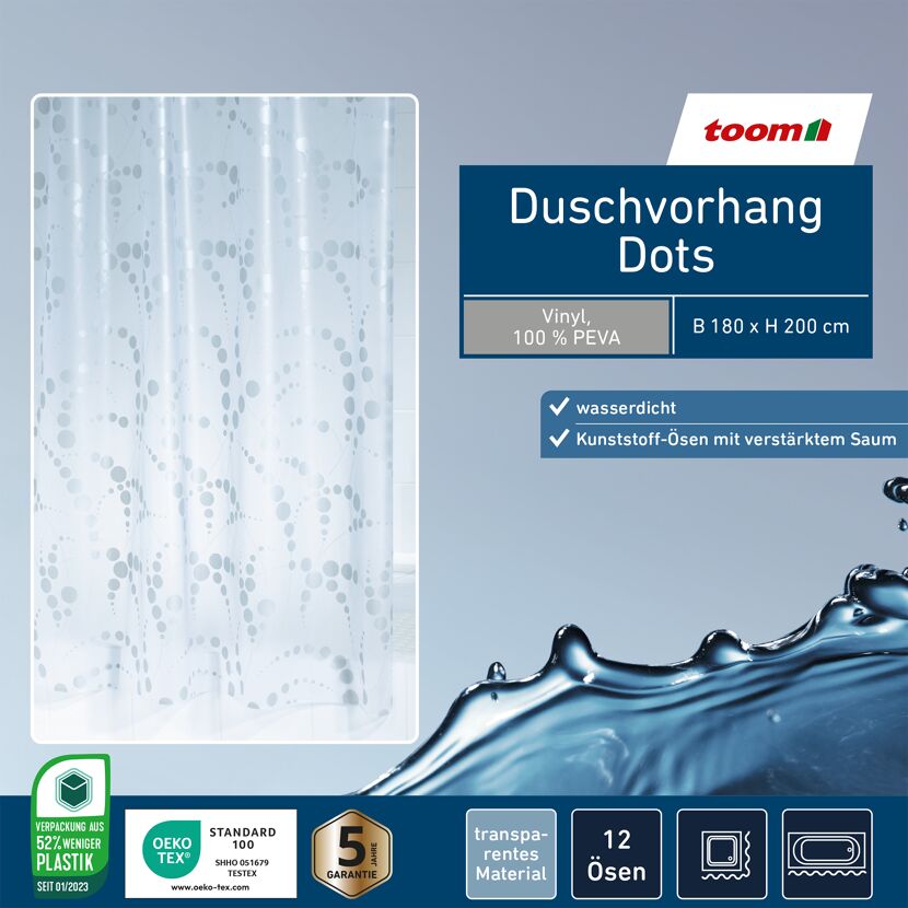 Duschvorhang 'Dots' silber 180 x 200 cm
