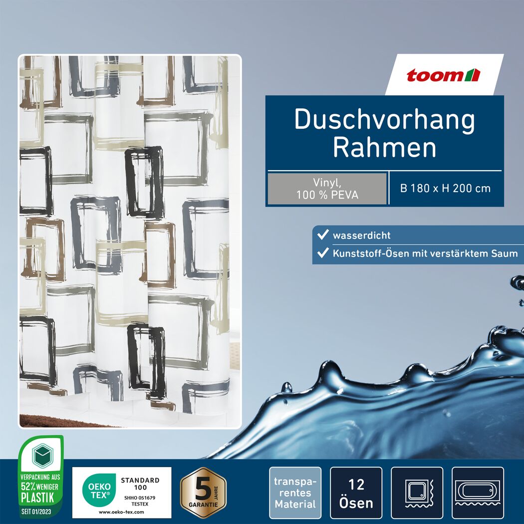 Duschvorhang 'Rahmen' grau 180 x 200 cm