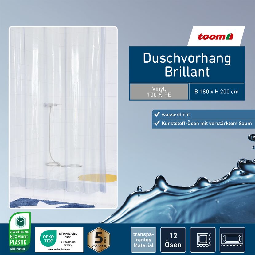 Duschvorhang 'Brillant' transparent 180 x 200 cm