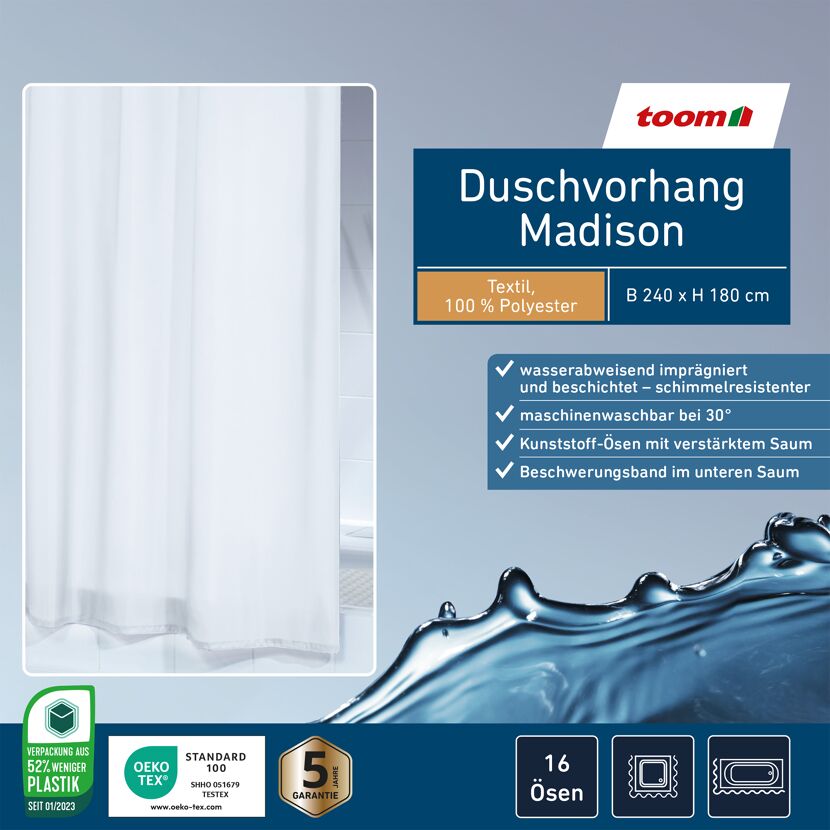 Duschvorhang Textil 'Madison' weiß 240 x 180 cm