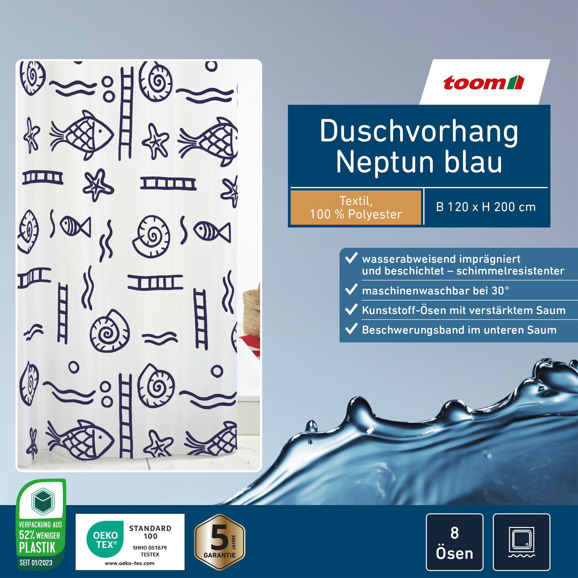 Duschvorhang Neptun 120 x 200 cm