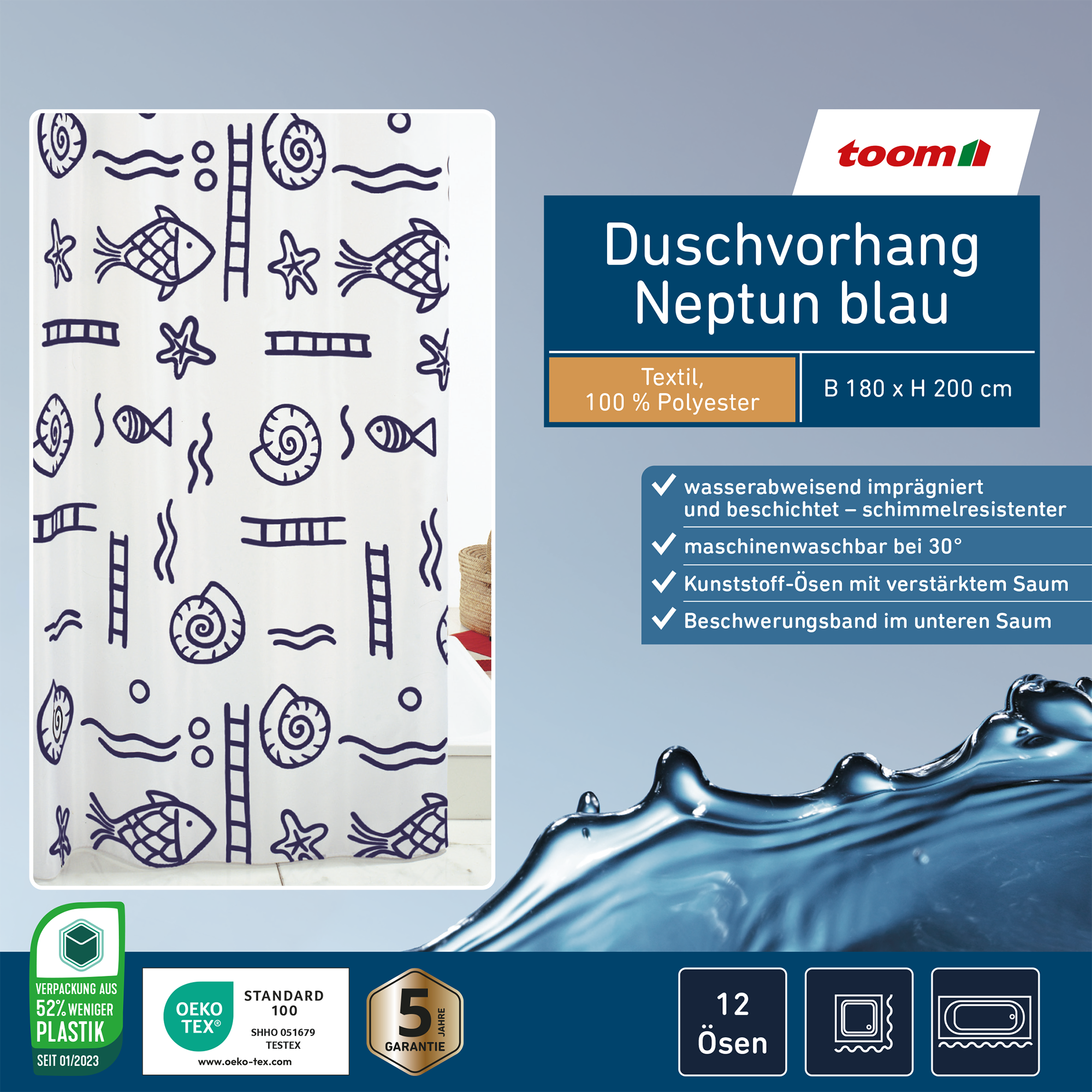 Duschvorhang Neptun 180 x 200 cm