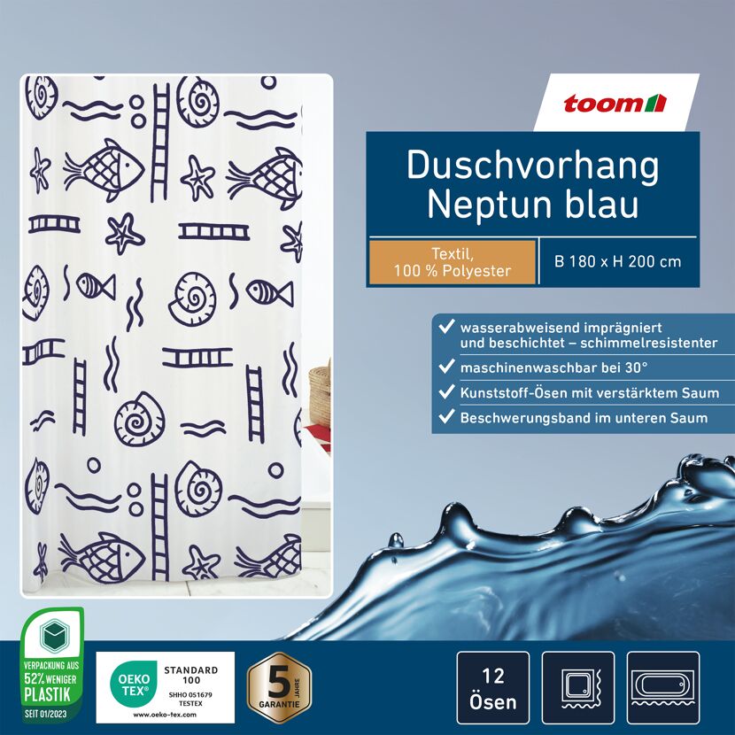 Duschvorhang Textil 'Neptun' blau 180 x 200 cm