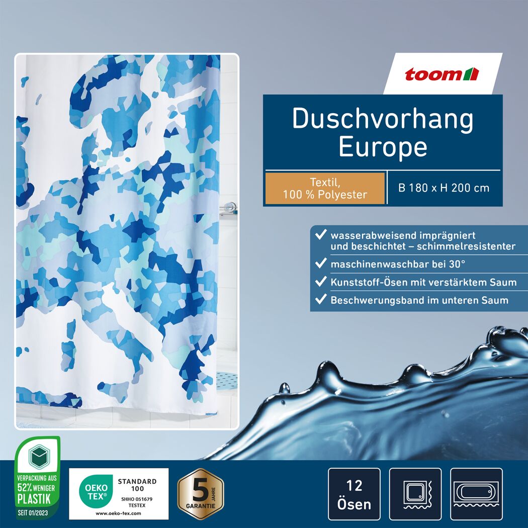 Duschvorhang mit Europakarte in blau-weiß