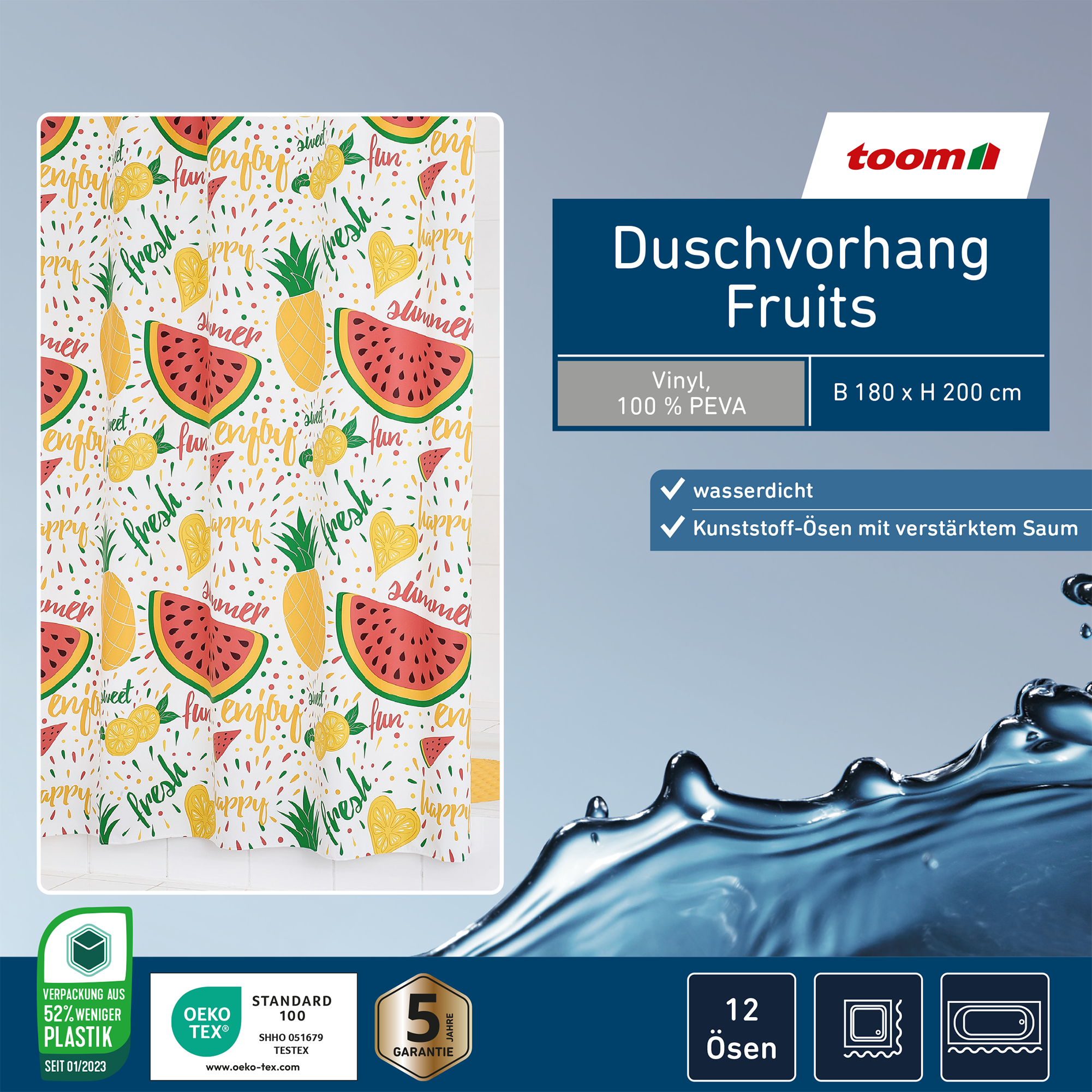 Duschvorhang 'Fruits' Folie multicolor 180 x 200 cm