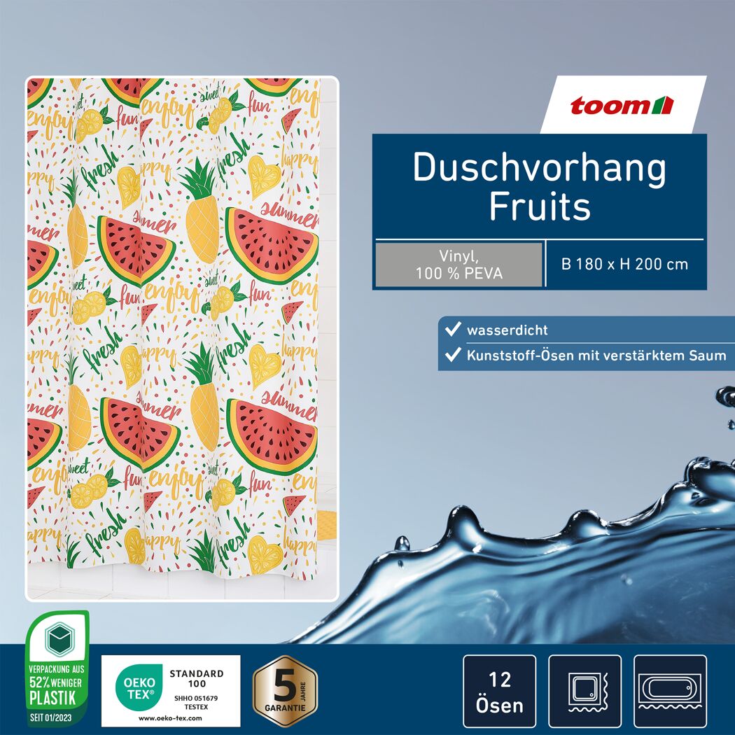 Duschvorhang 'Fruits' bunt 180 x 200 cm
