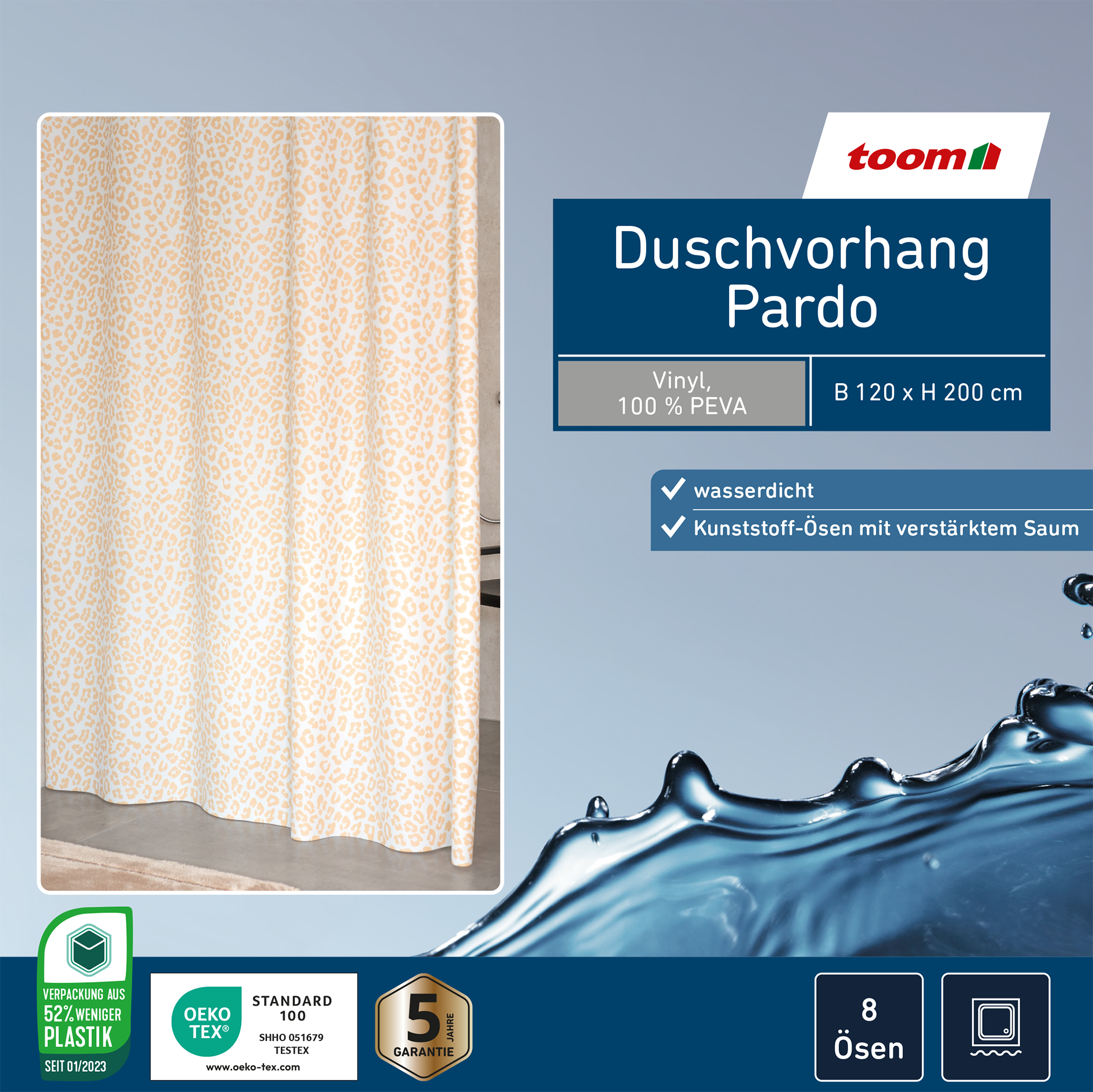 Duschvorhang 'Pardo' Folie beige 120 x 200 cm