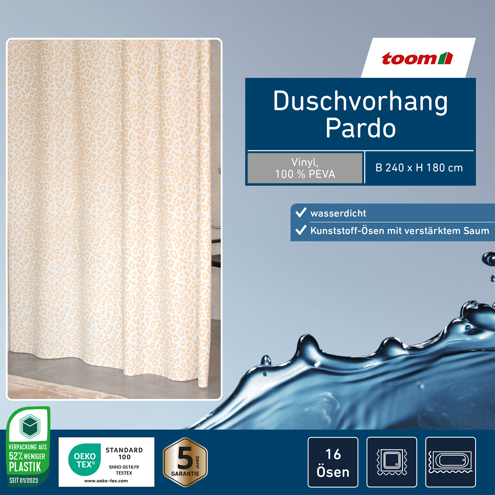 Duschvorhang 'Pardo' Folie beige 240 x 180 cm