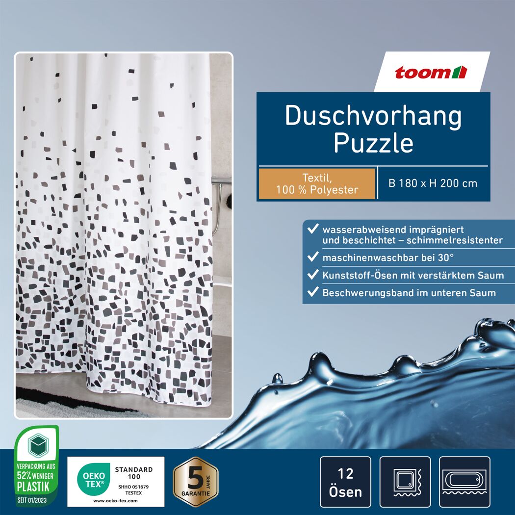 Duschvorhang 'Puzzle' schwarz 180 x 200 cm