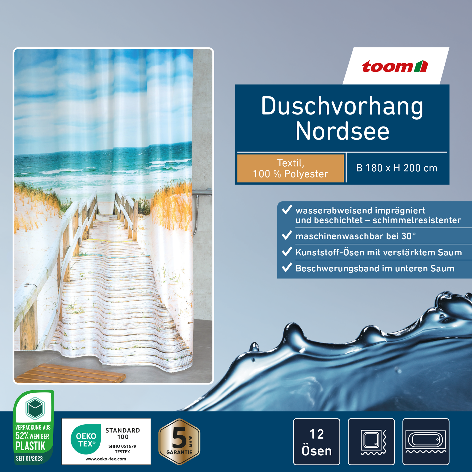 Duschvorhang 'Nordsee' Textil multicolor 180 x 200 cm