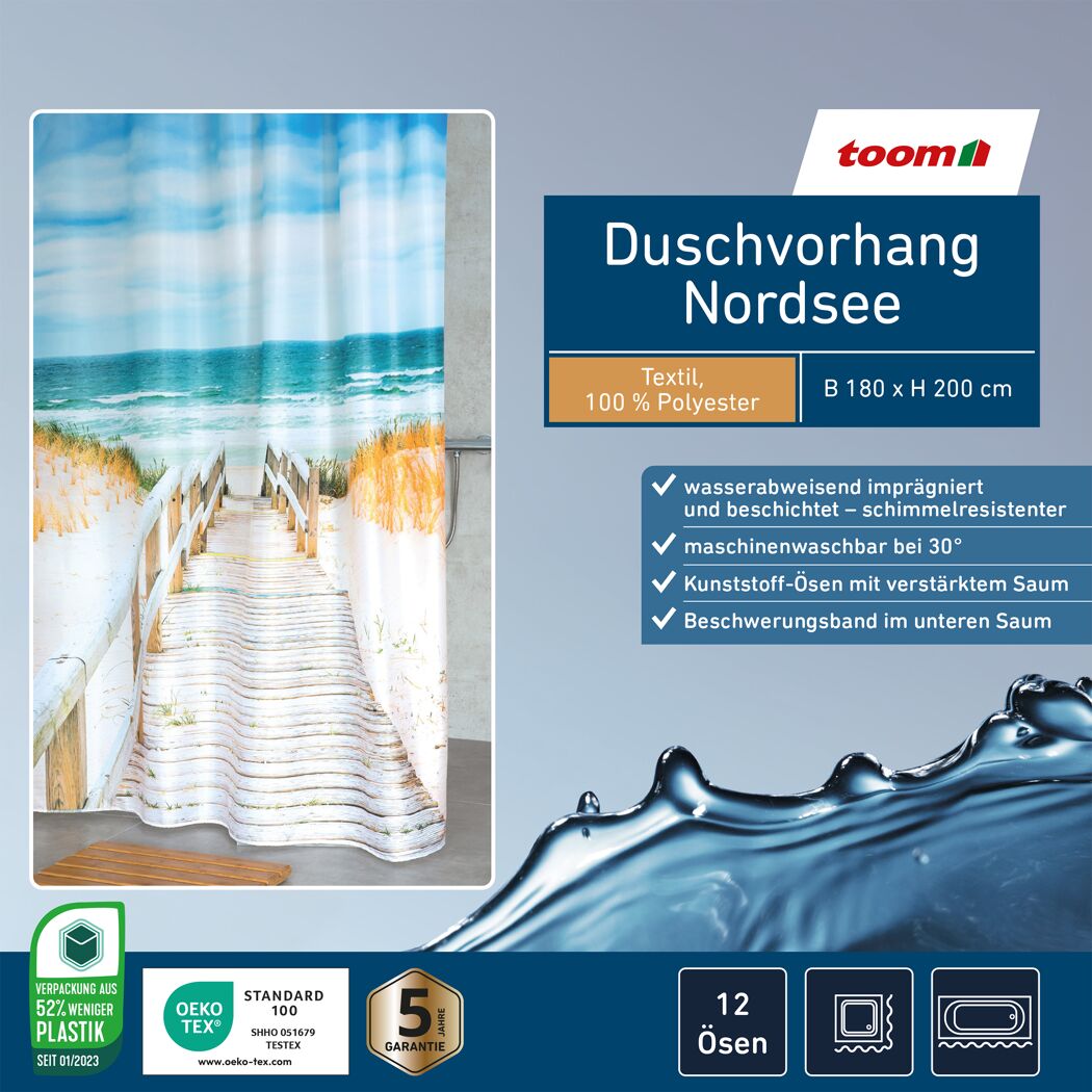 Duschvorhang 'Nordsee' Textil bunt 180 x 200 cm