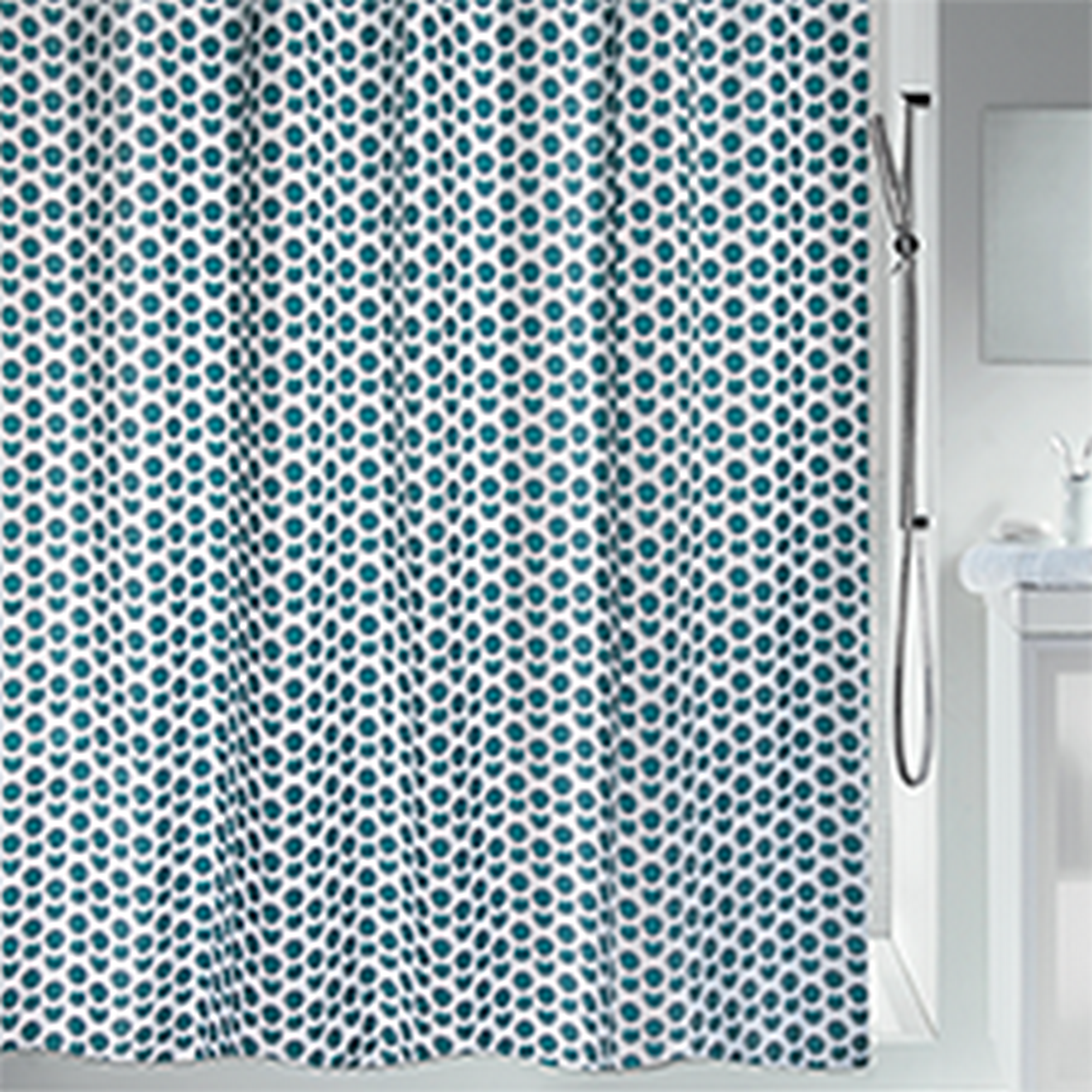 Duschvorhang 'Deepforest' Textil weiß/blau 180 x 200 cm + product picture