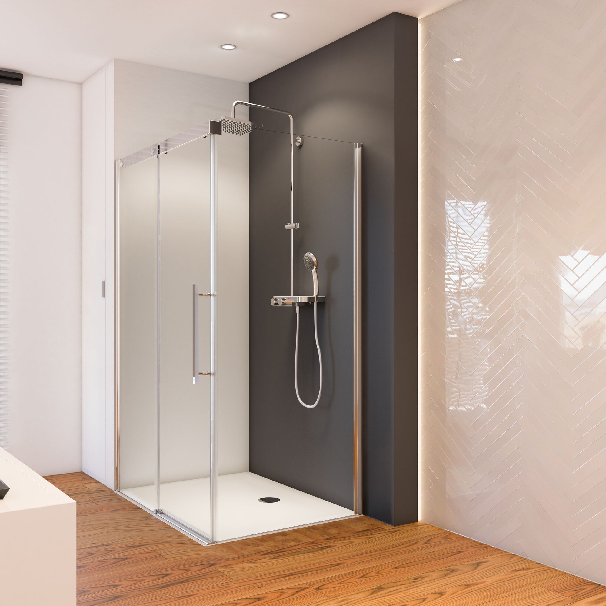 Duschkabine mit Regendusche und Handbrause