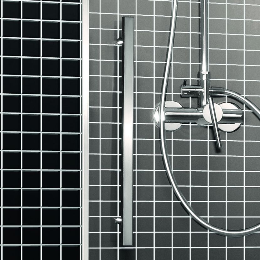 Dusche mit Brausekopf und Haltegriff