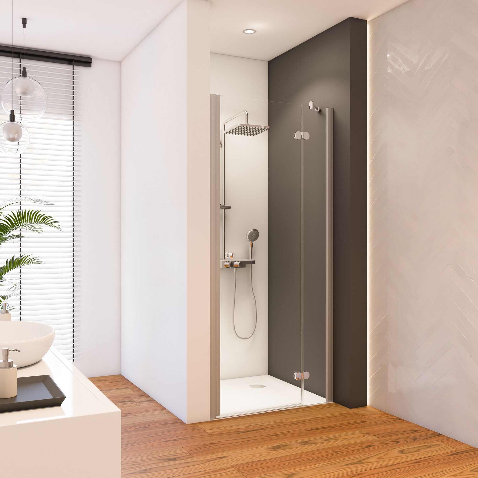 Duschkabine mit Duscharmatur in modernem Badezimmer