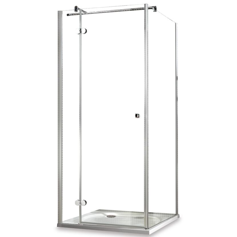 Eckdusche mit Duschtasse und Drehtür
