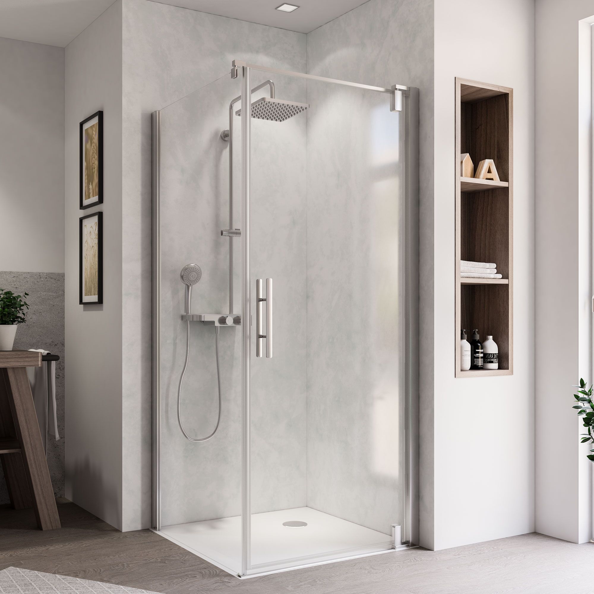 Duschkabine mit Regendusche in modernem Badezimmer