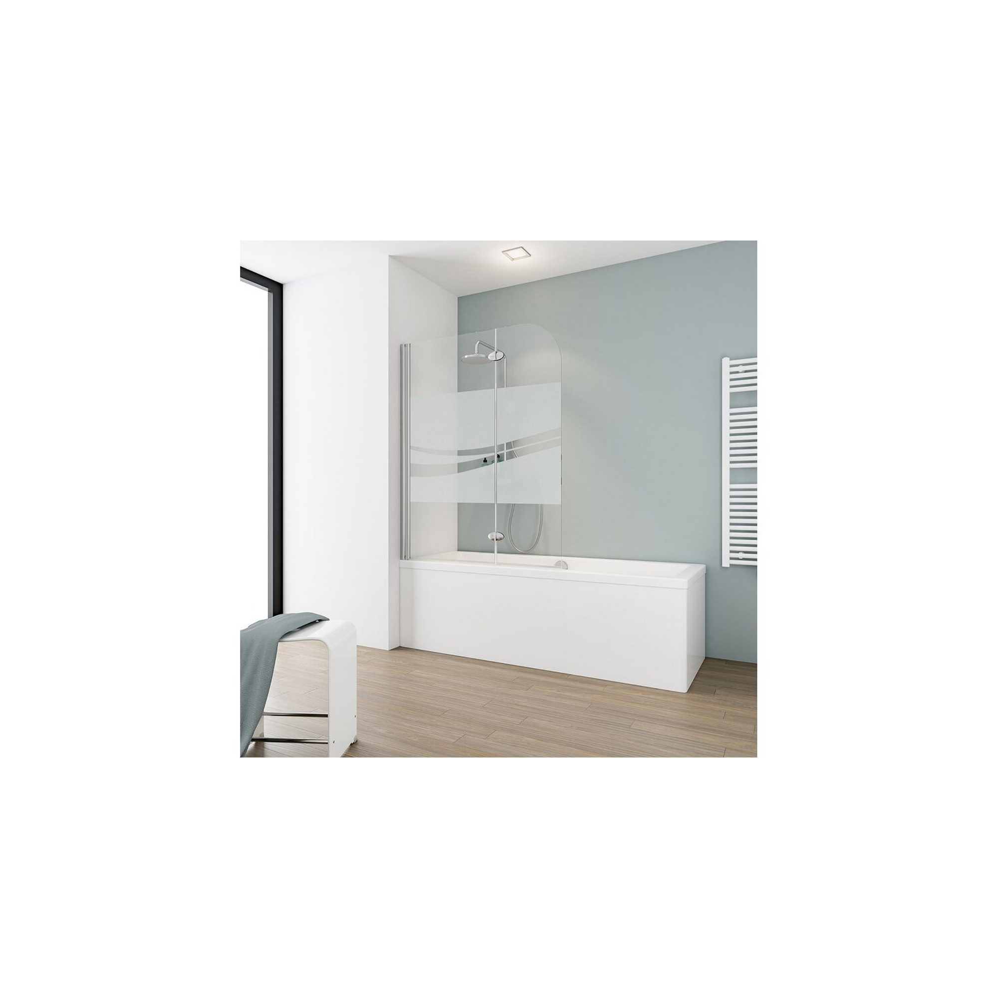 Badewannenfaltwand 'Komfort' Liane-Dekor quer, Chromoptik, 112 x 140 cm, 2-teilig + product picture
