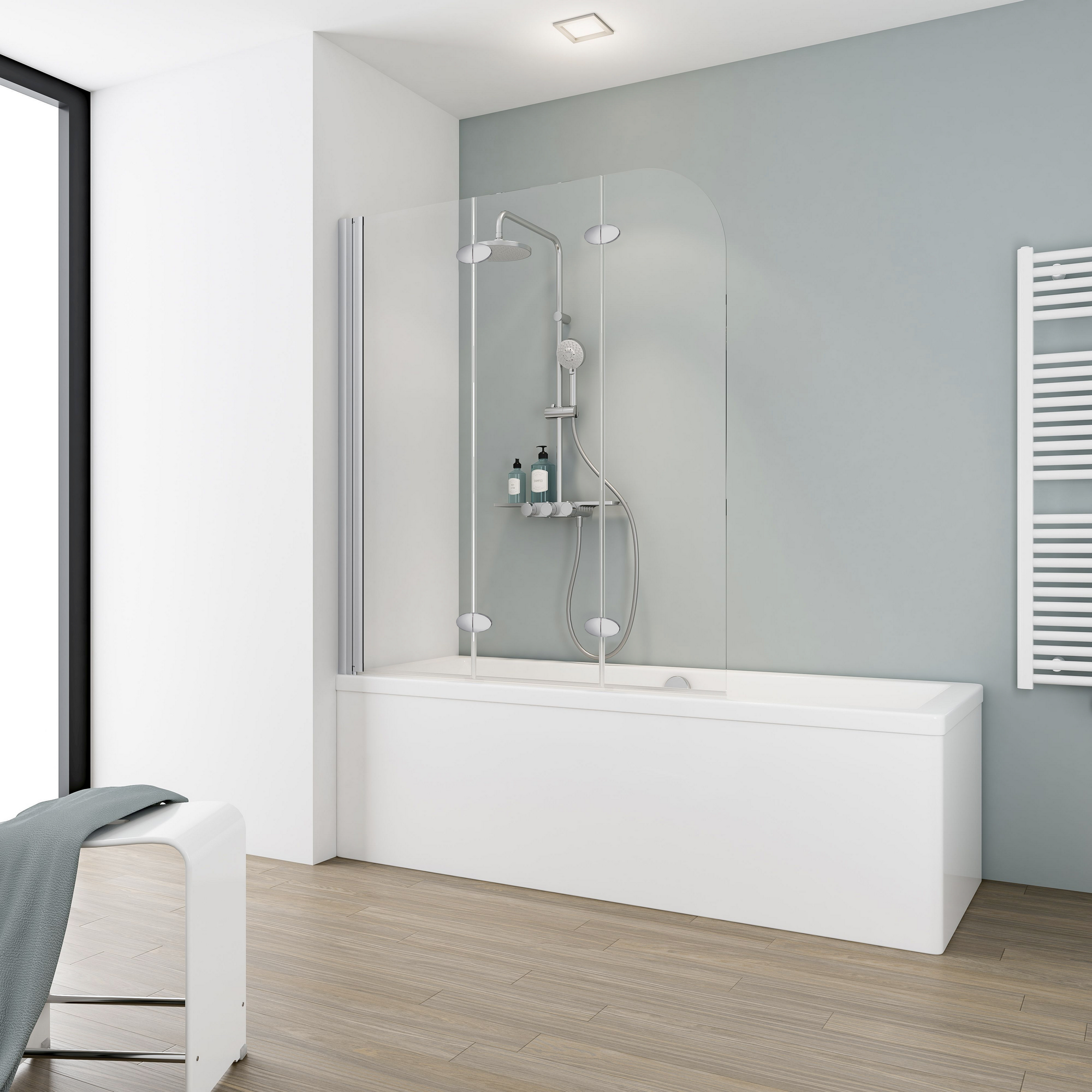 Badewannenfaltwand 'Komfort' teilgerahmt, aluminiumfarben, 125 x 140 cm, 3-teilig + product picture