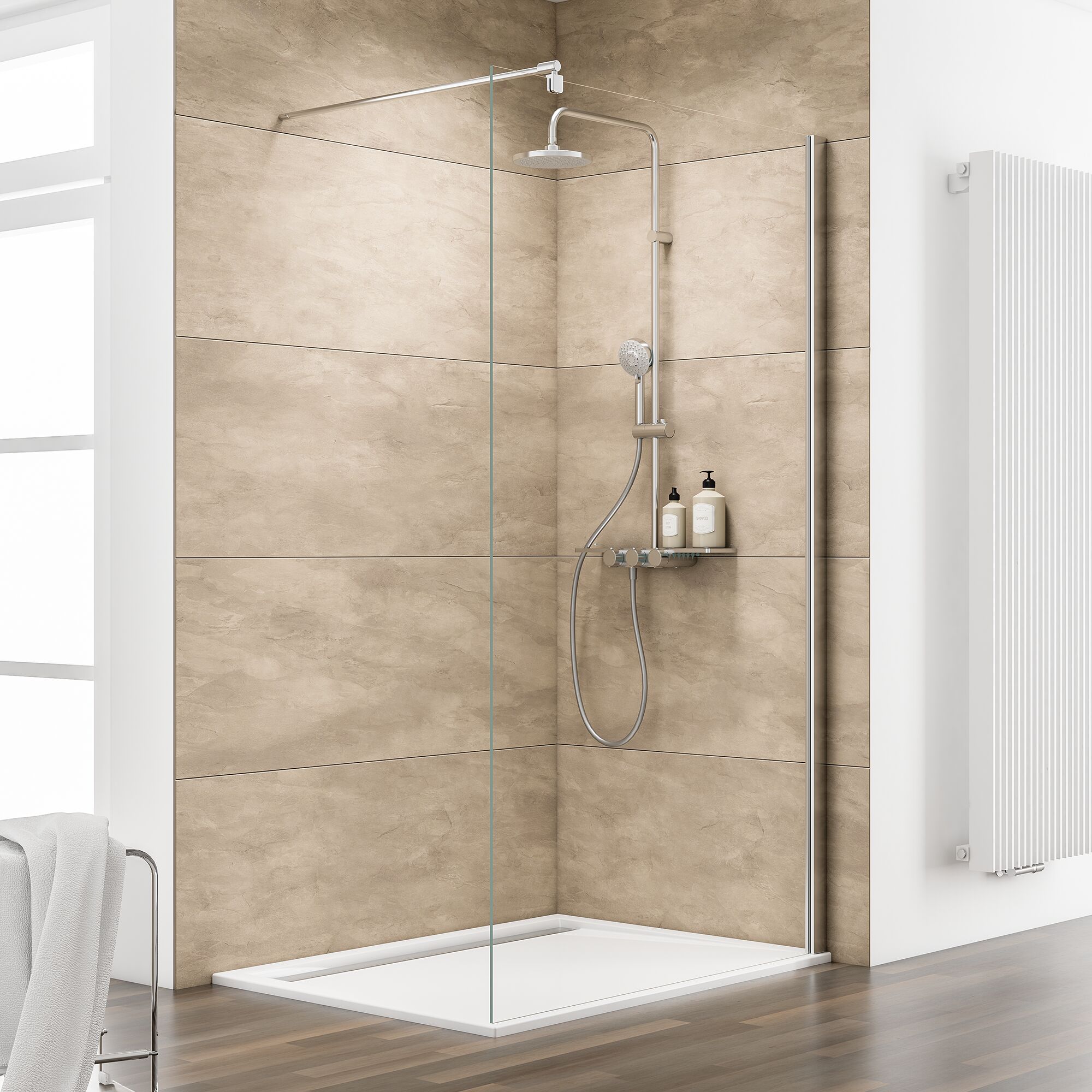 Duschkabine mit Regendusche und Duschkopf