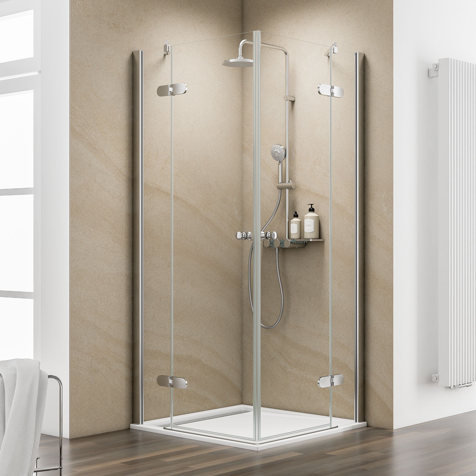 Eckdusche mit Duschabtrennung aus Glas