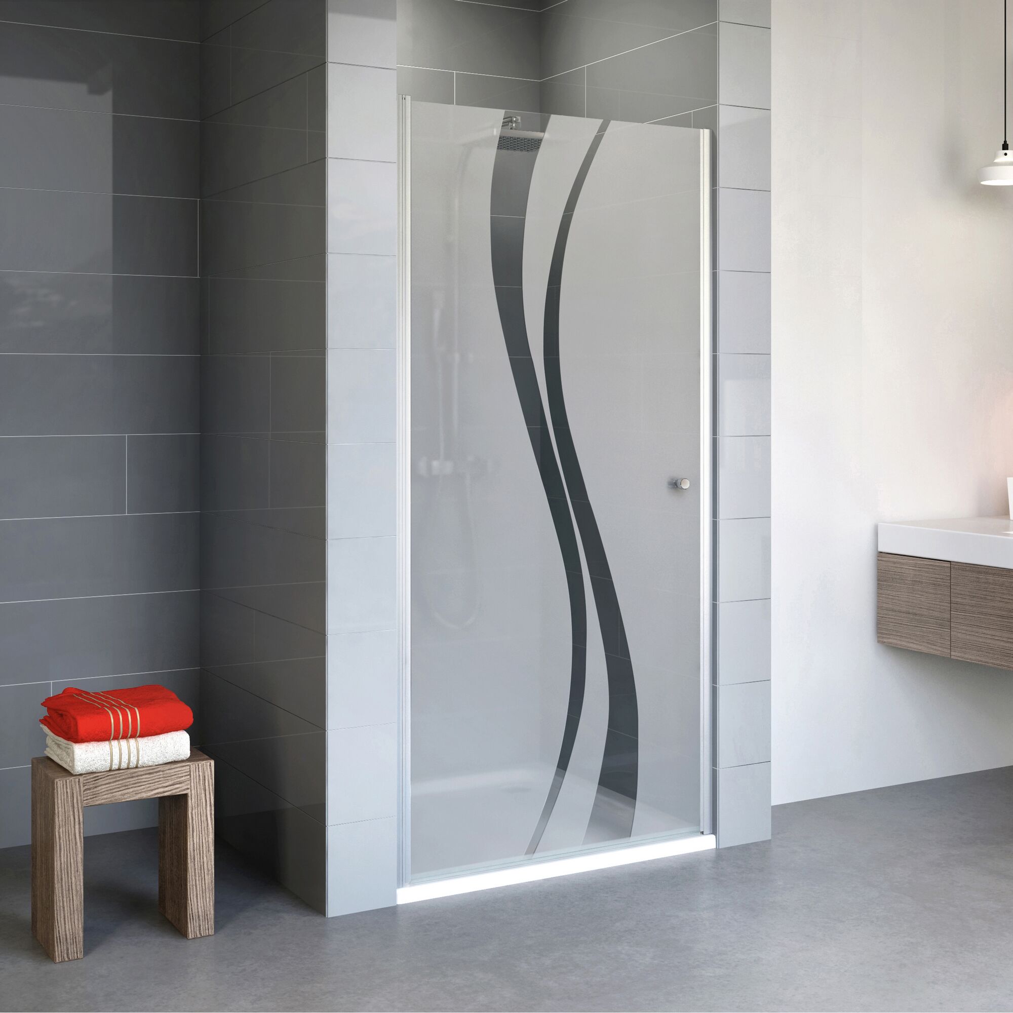 Duschkabine mit wellenförmigem Dekor