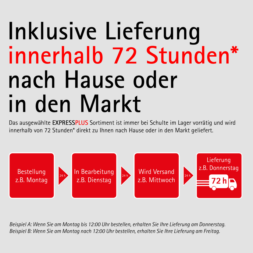 Lieferung innerhalb von 72 Stunden.