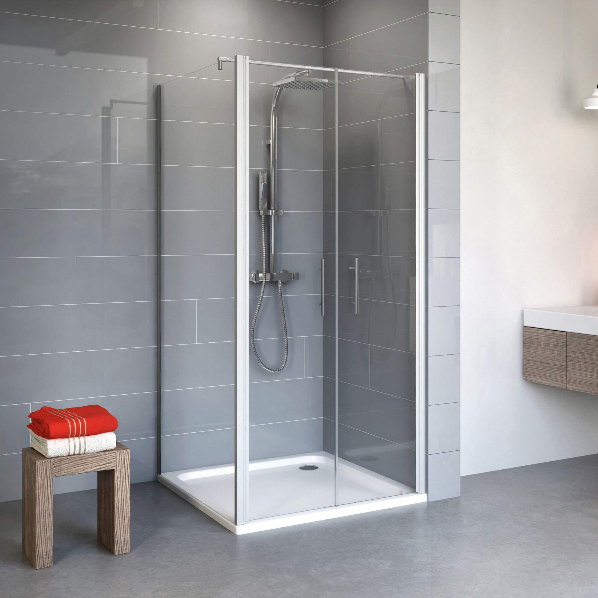 Duschkabine mit Duschtasse und Armatur