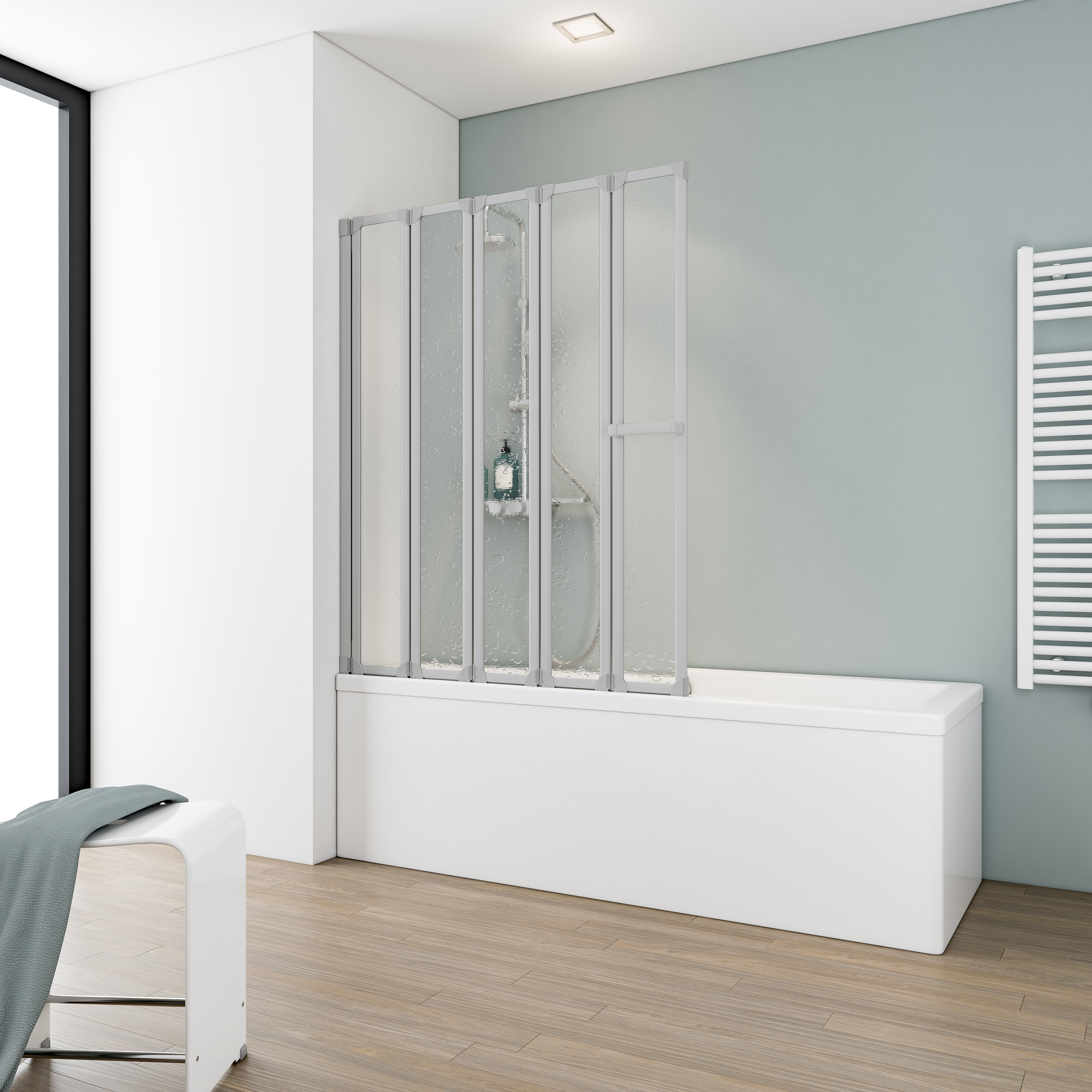 Badewannenfaltwand 'Komfort' vollgerahmt, aluminiumfarben, 80 x 140 cm, 5-teilig + product picture