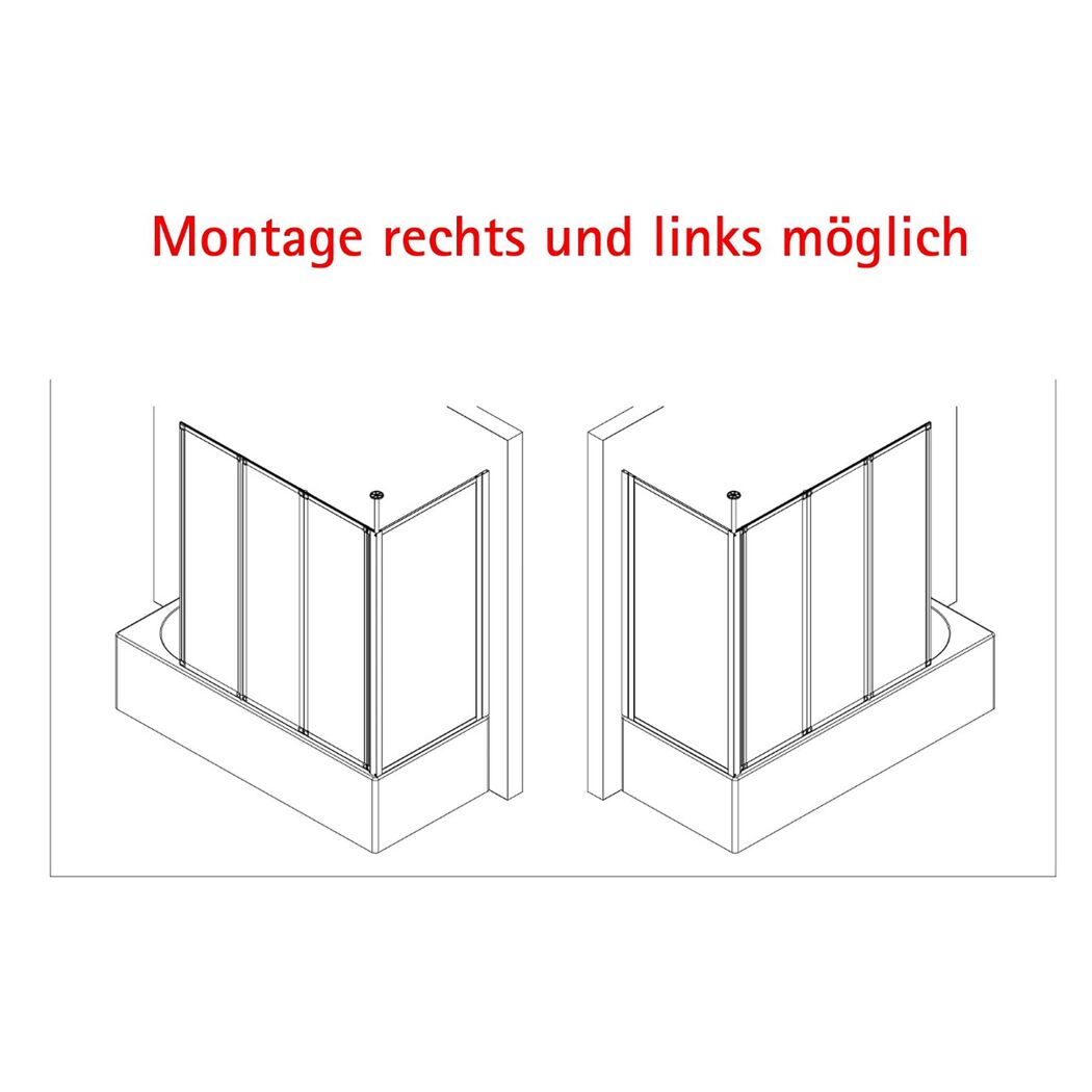 Badewanne mit Duschabtrennung links und rechts montiert.