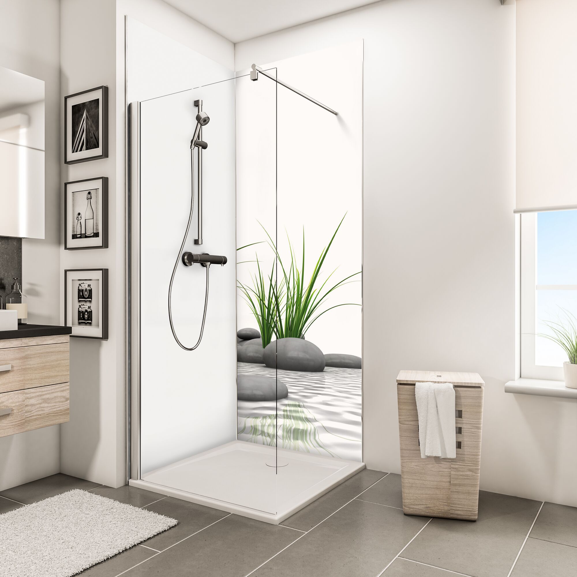 Duschkabine mit Zen-Motiv