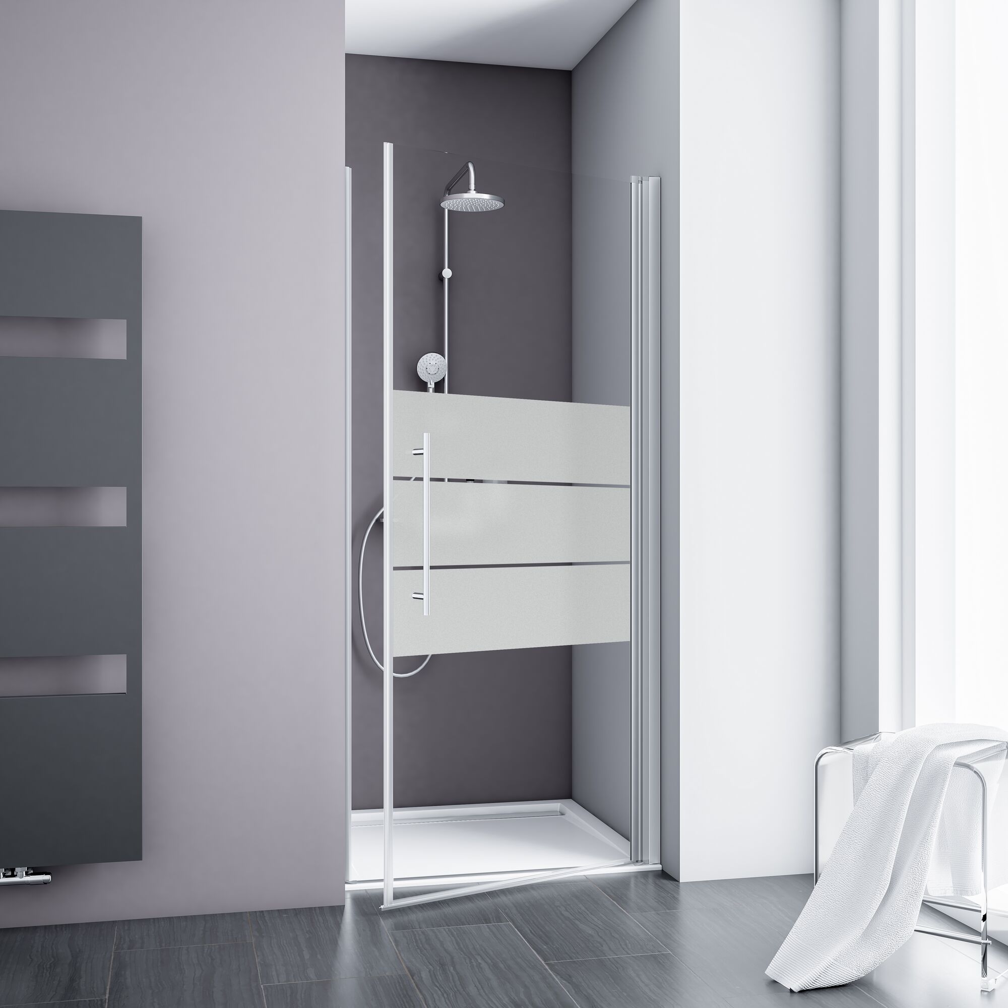 Duschkabine mit Dekor und Duschtasse