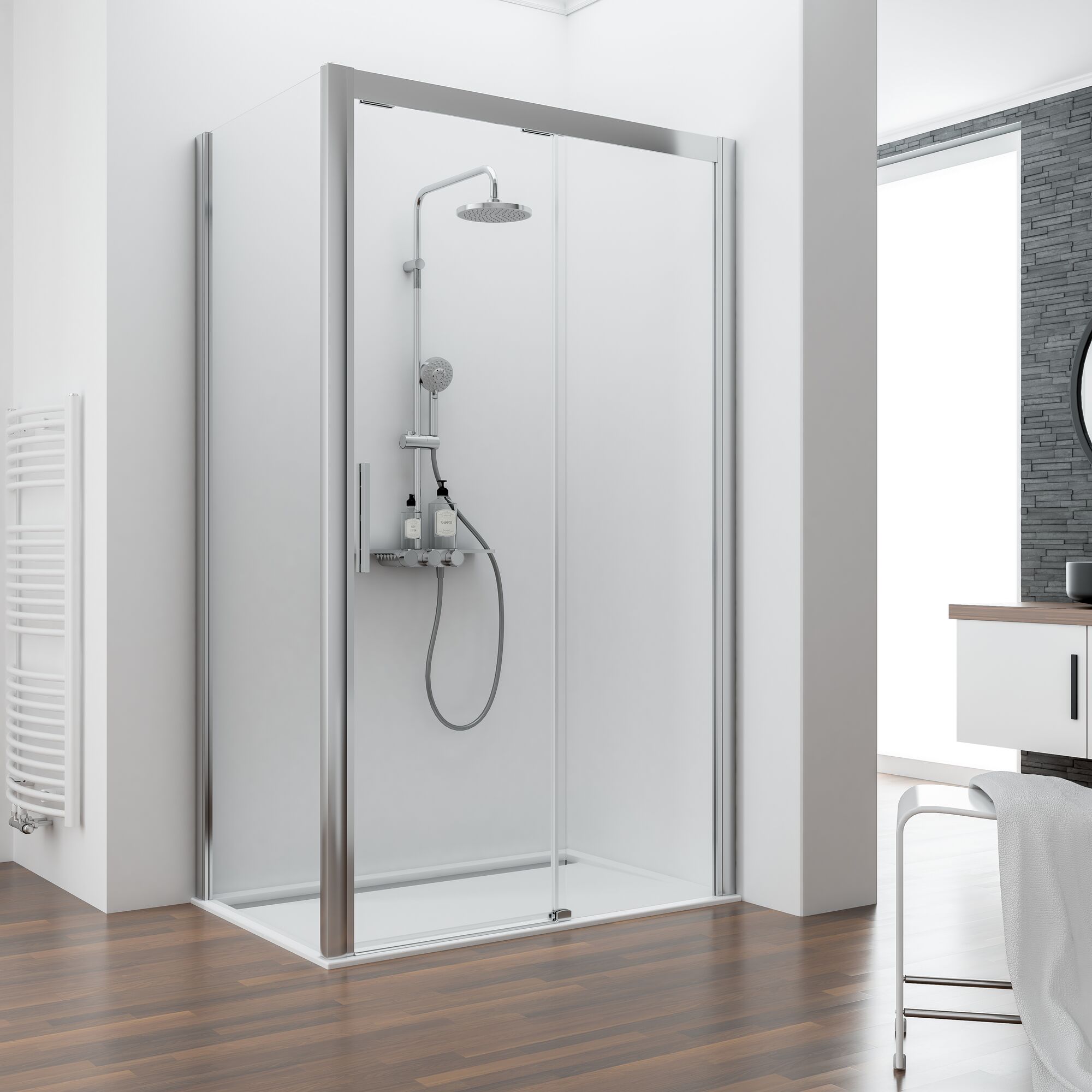 Duschkabine mit Schiebetür in einem Badezimmer