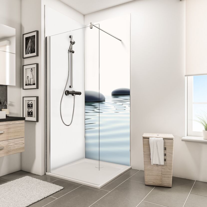 Duschrückwand 'DecoDesign' Motiv Zen-Steine & Wasser, 90 x 210 cm