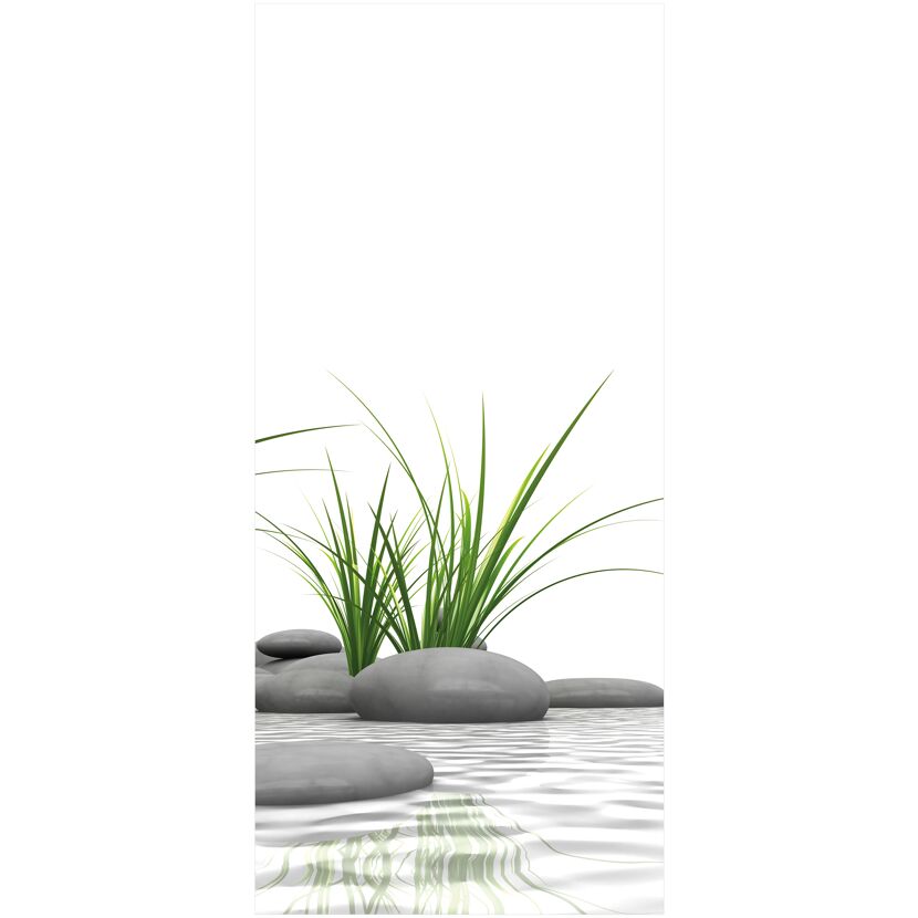 Duschrückwand 'DecoDesign' Motiv Zen-Steine & Gras, 90 x 210 cm