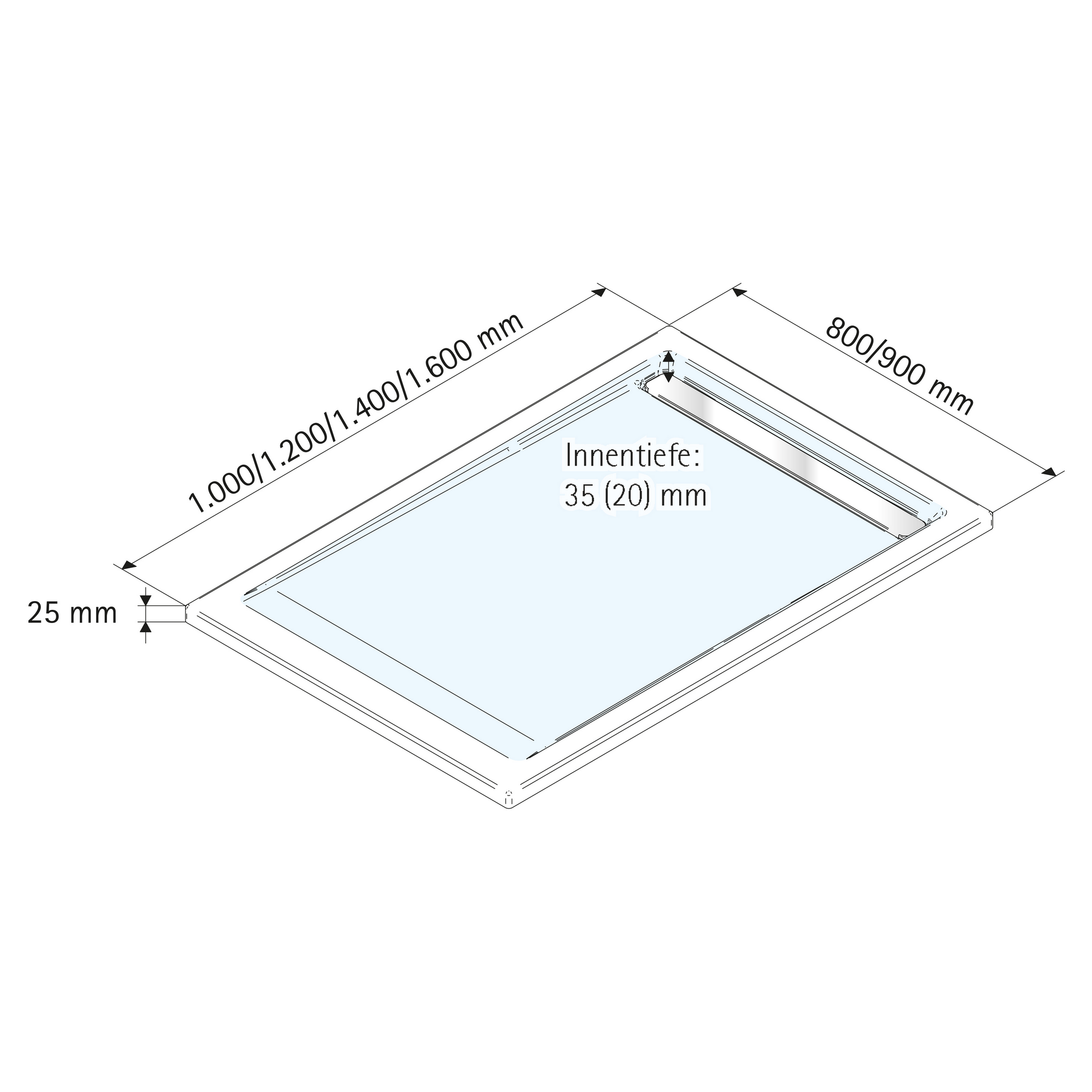 Duschwanne, Sanitäracryl, mit Rinne, Chromoptik, rechteckig, 120 x 90 x 2,5 cm + product picture