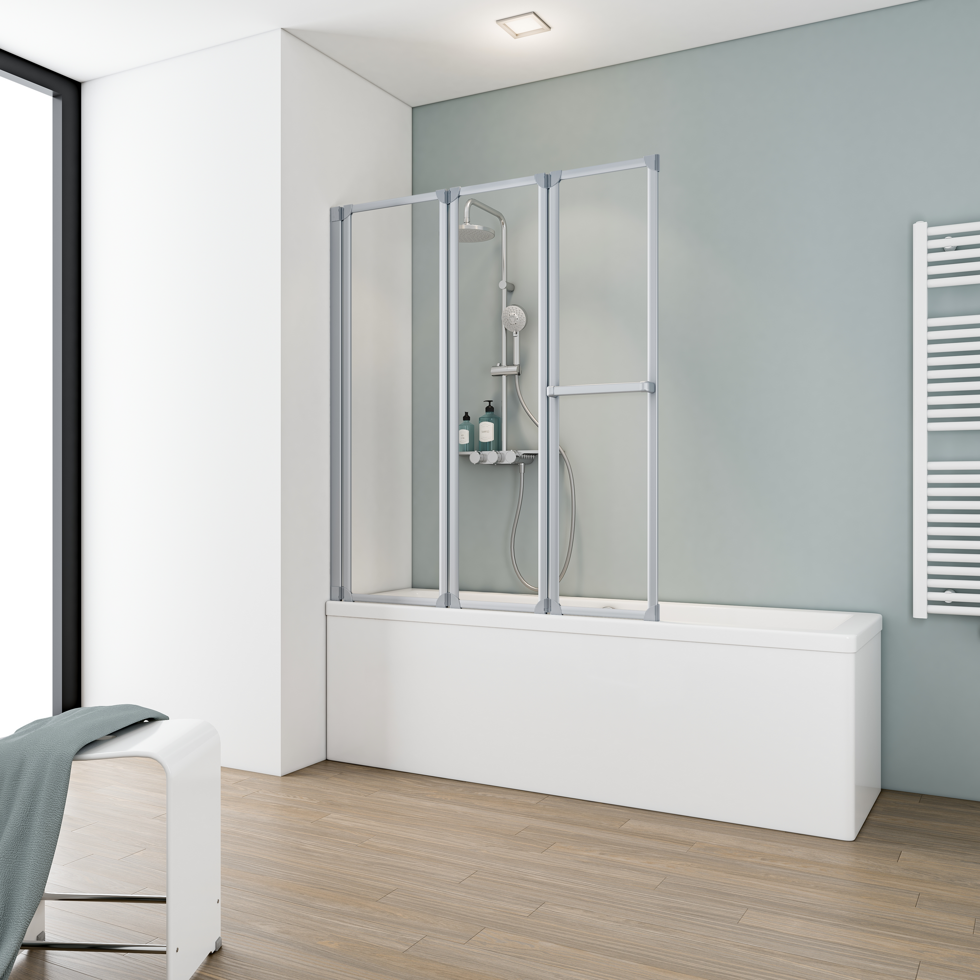 Badewannenfaltwand 'Komfort' vollgerahmt, aluminiumfarben, 127 x 140 cm, 3-teilig + product picture